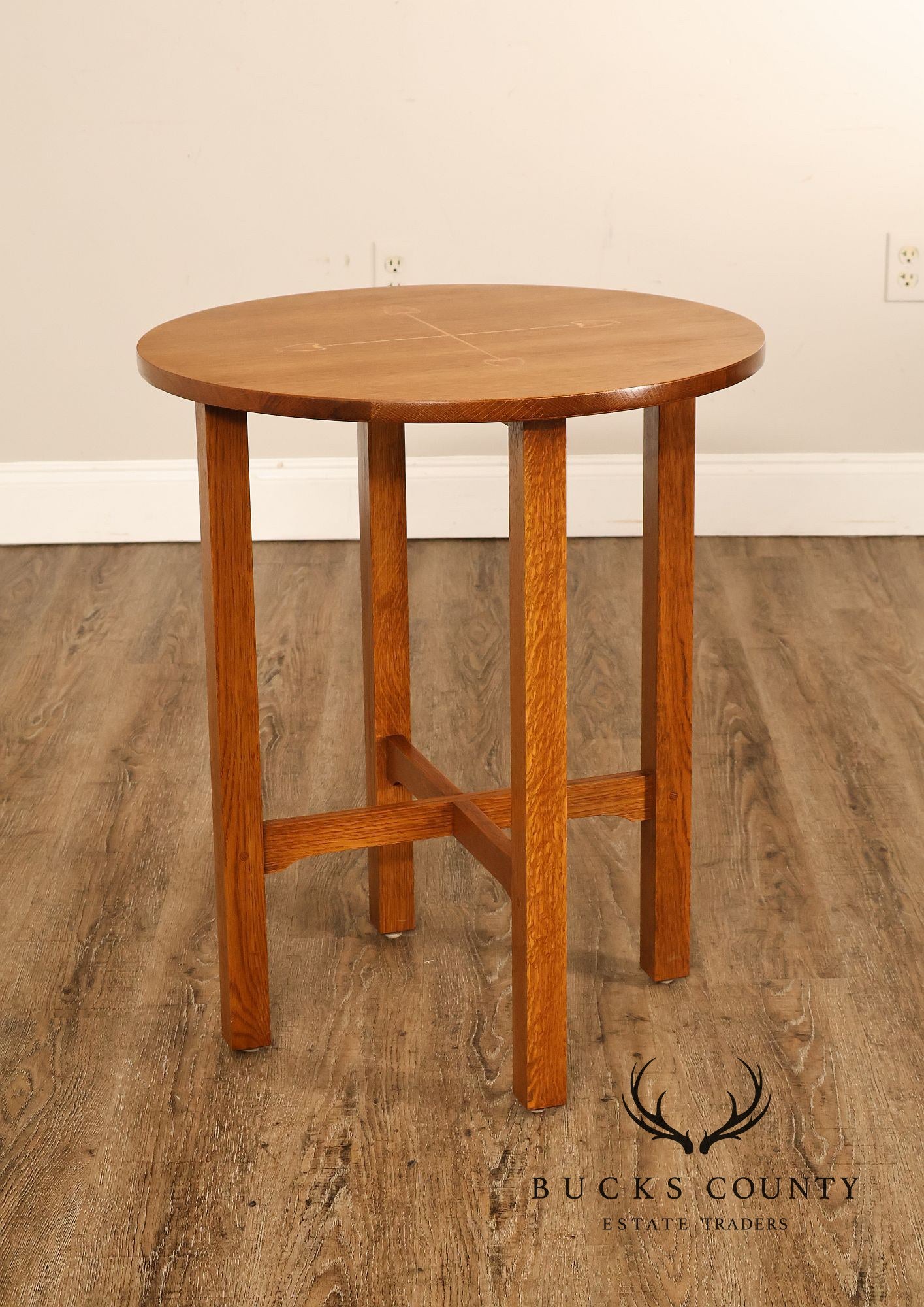 Stickley Mission Ellis Inlaid Round Oak Side Table
