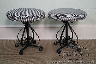 Vintage Pair of Black Painted Iron Base Ottomans Benches