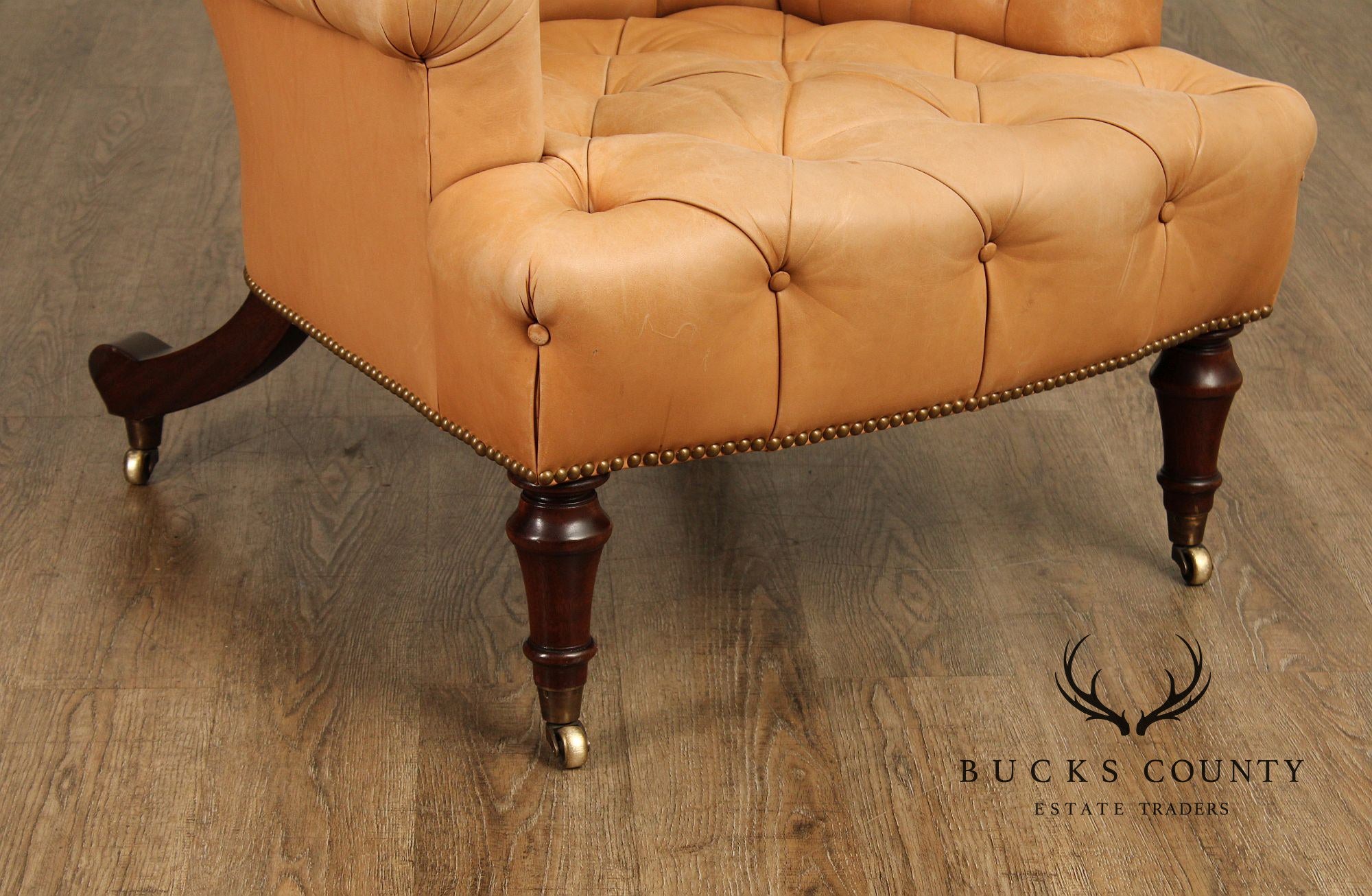 English Regency Style Tufted Leather Lounge Chair