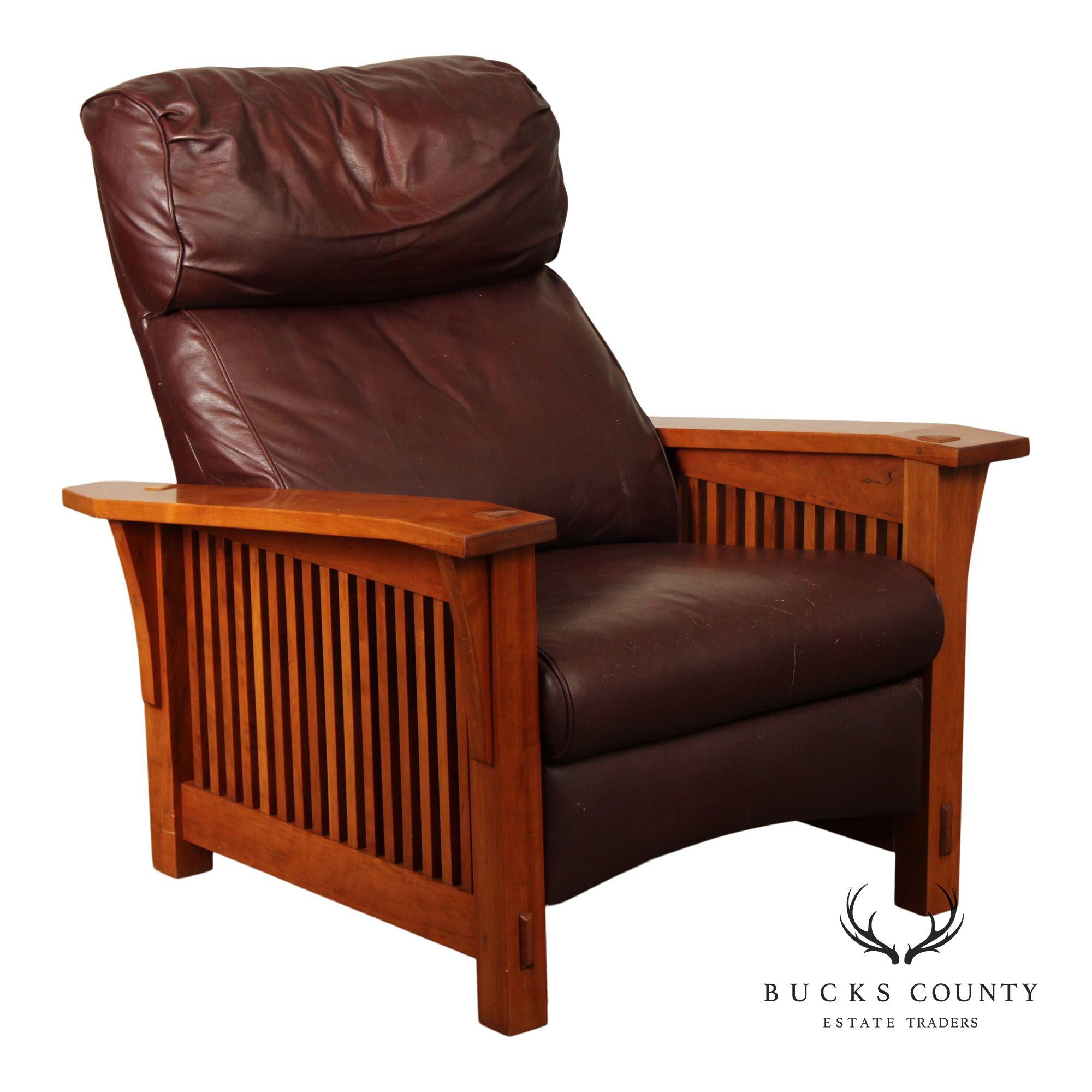 Stickley Mission Collection Cherry and Leather Spindle Morris Recliner