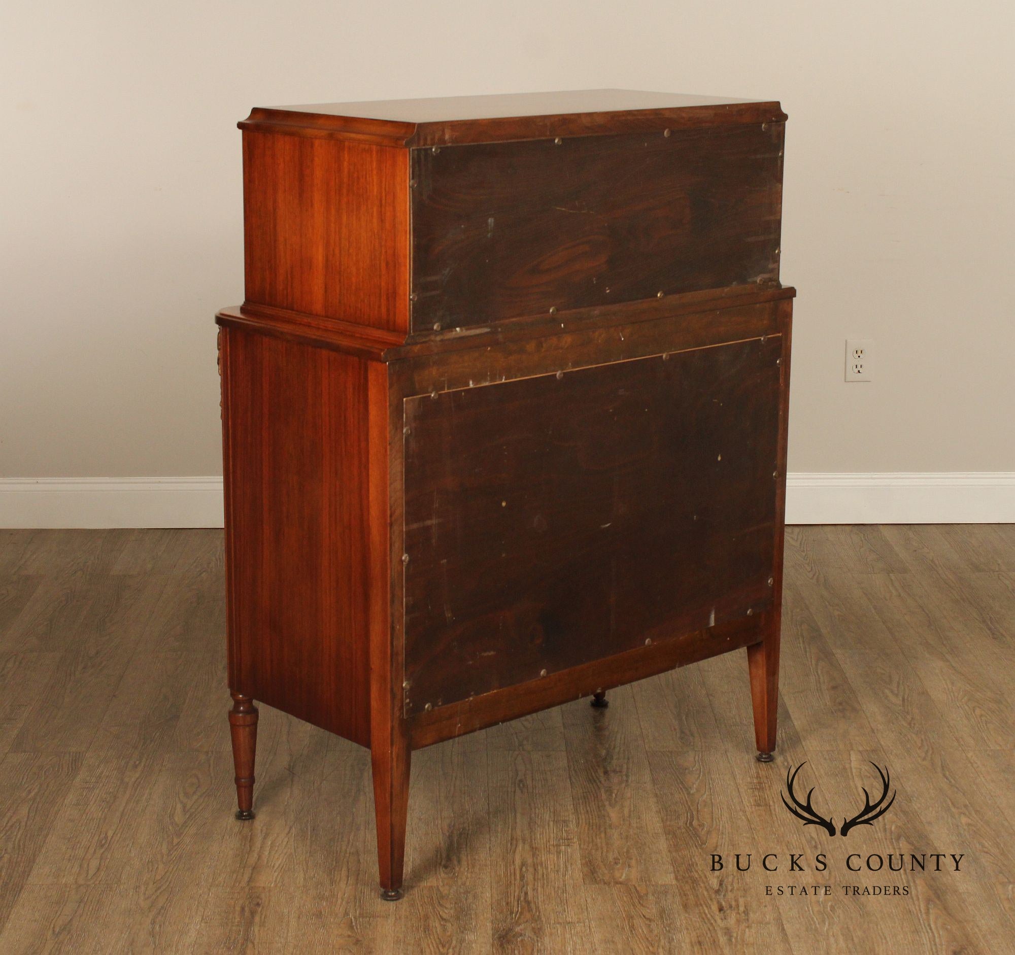 Tobey Furniture Co. French Louis XVI Style Burl 1930's Walnut Chest on Chest