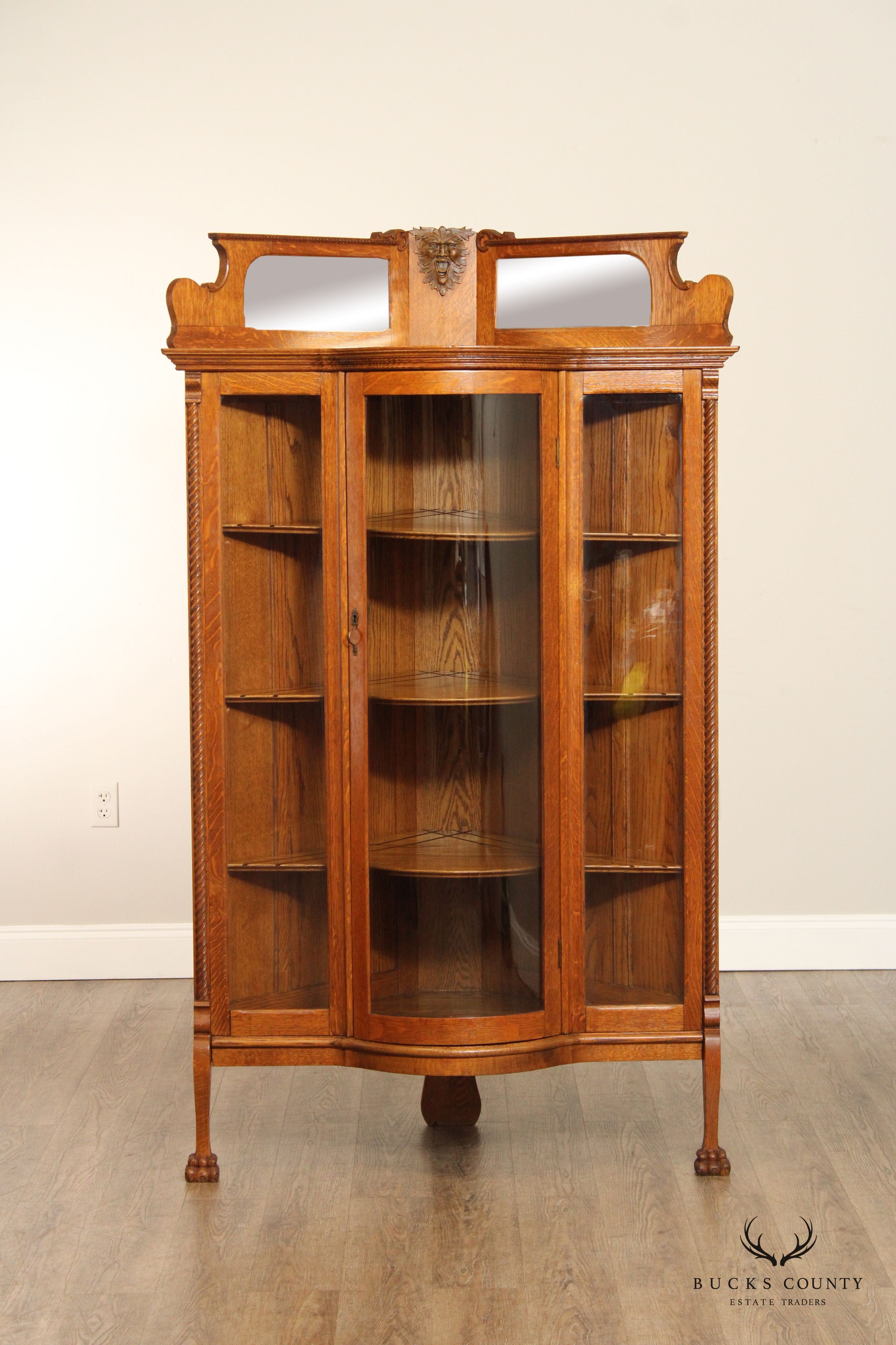 Antique Victorian Oak Corner China Display Cabinet