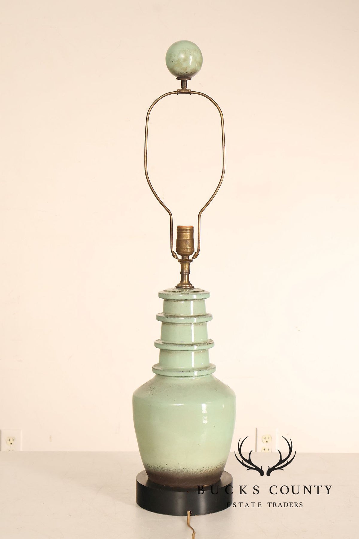Asian Style Pair of Celadon Table Lamps