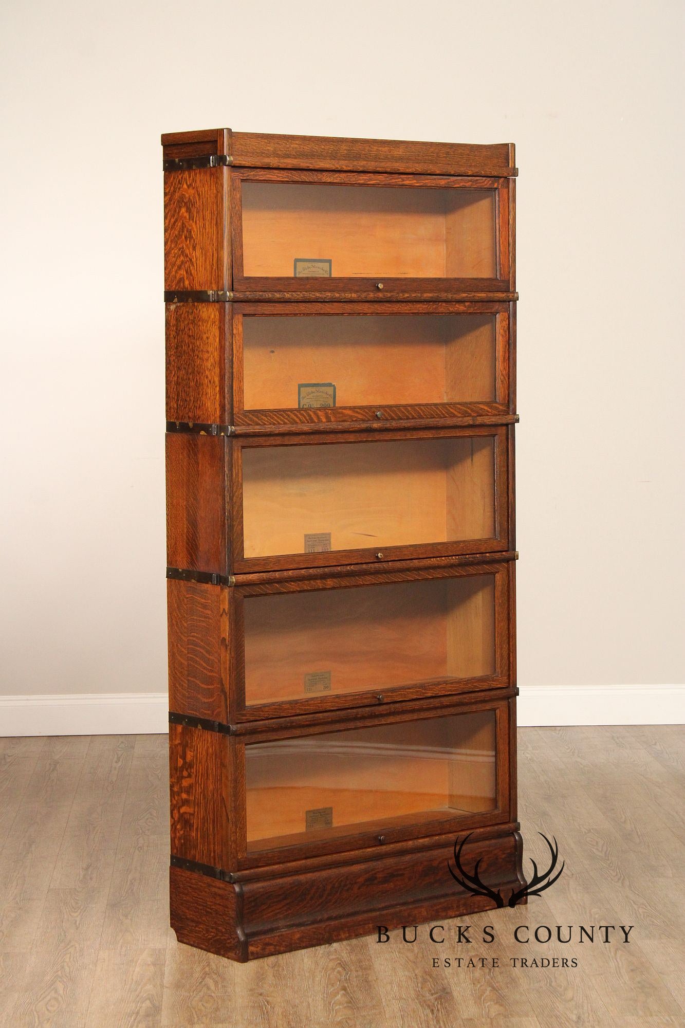 Globe Wernicke Antique Pair Of Five Stack Oak Barrister Bookcases