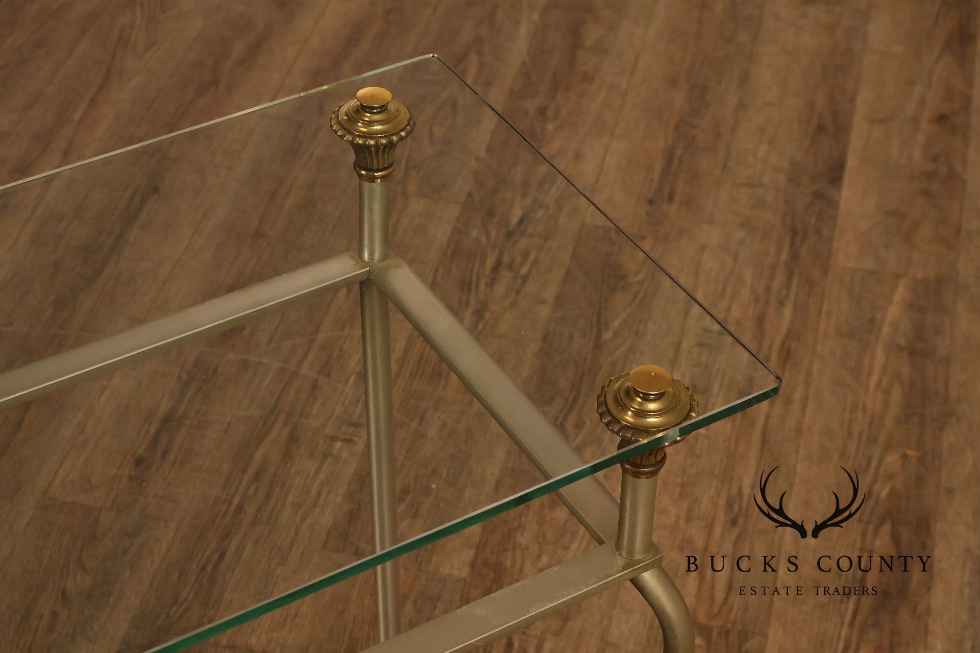 Directoire Style Italian Brass Steel And Glass Two Tier Console Table