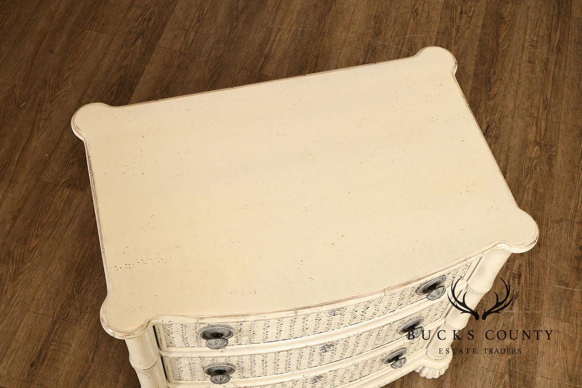 Pair Of Tommy Bahama By Lexington Painted Woven Rattan Three Drawer Nightstands
