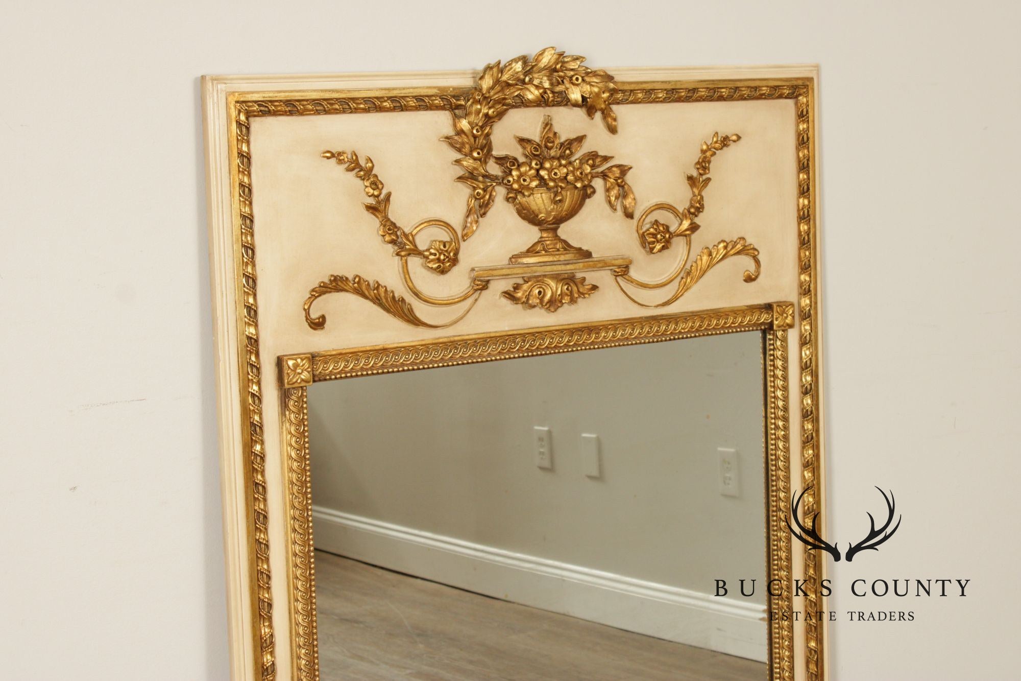 Vintage French Neoclassical Style Partial Gilt Trumeau Mirror