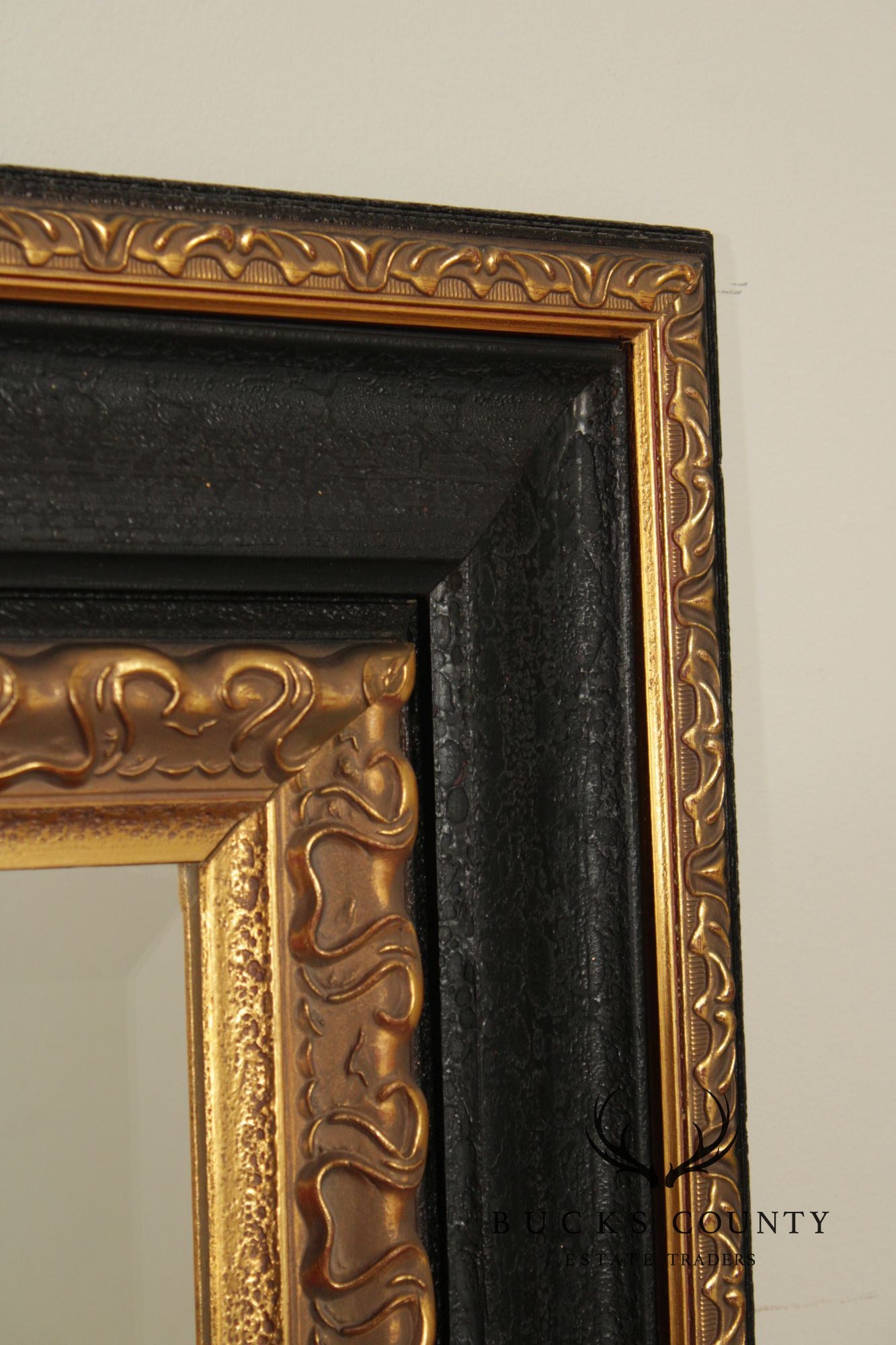 Vintage Ebonized and Partial Gilt Wall Mirror