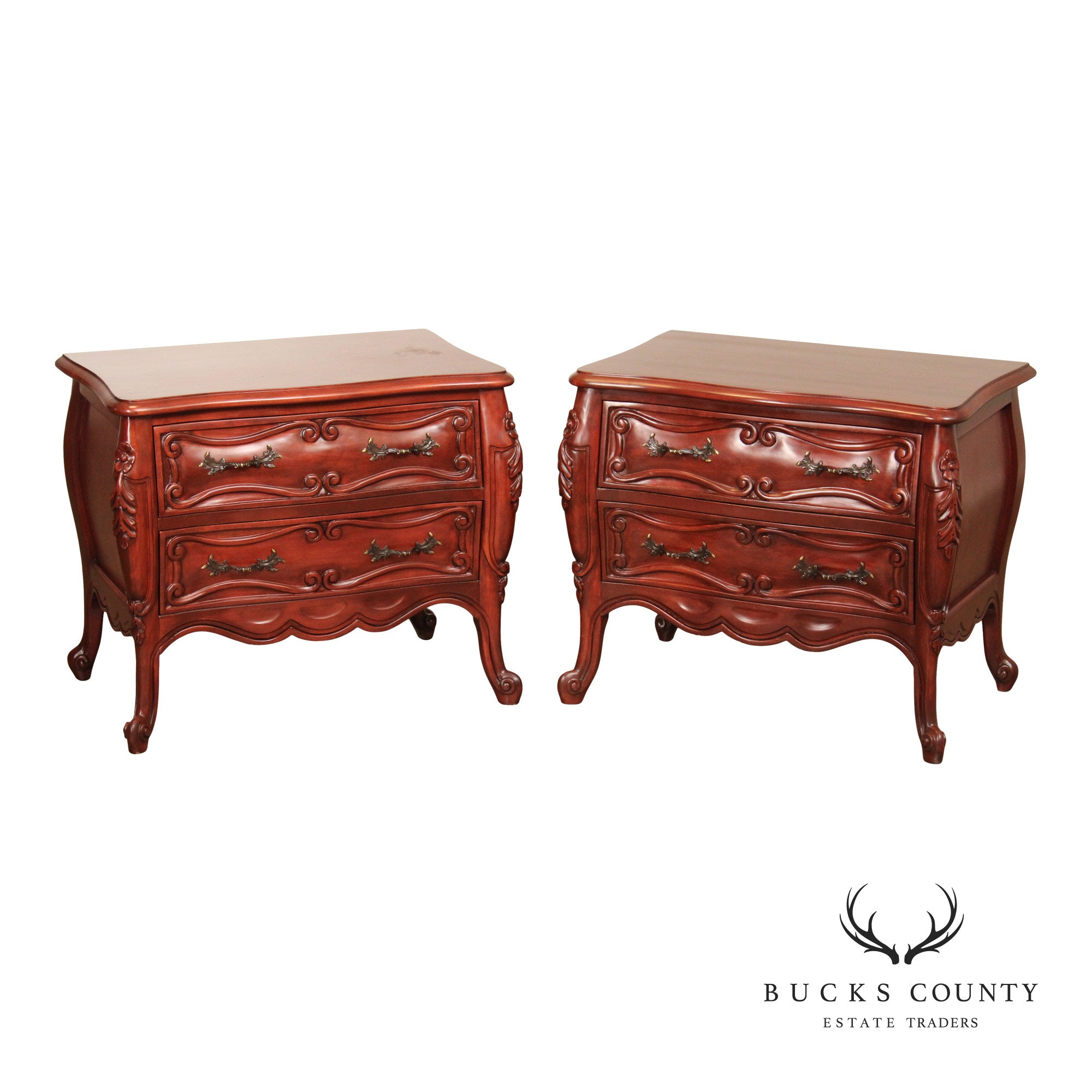 Fremarc Designs French Provincial Style Pair of Bombe Nightstands