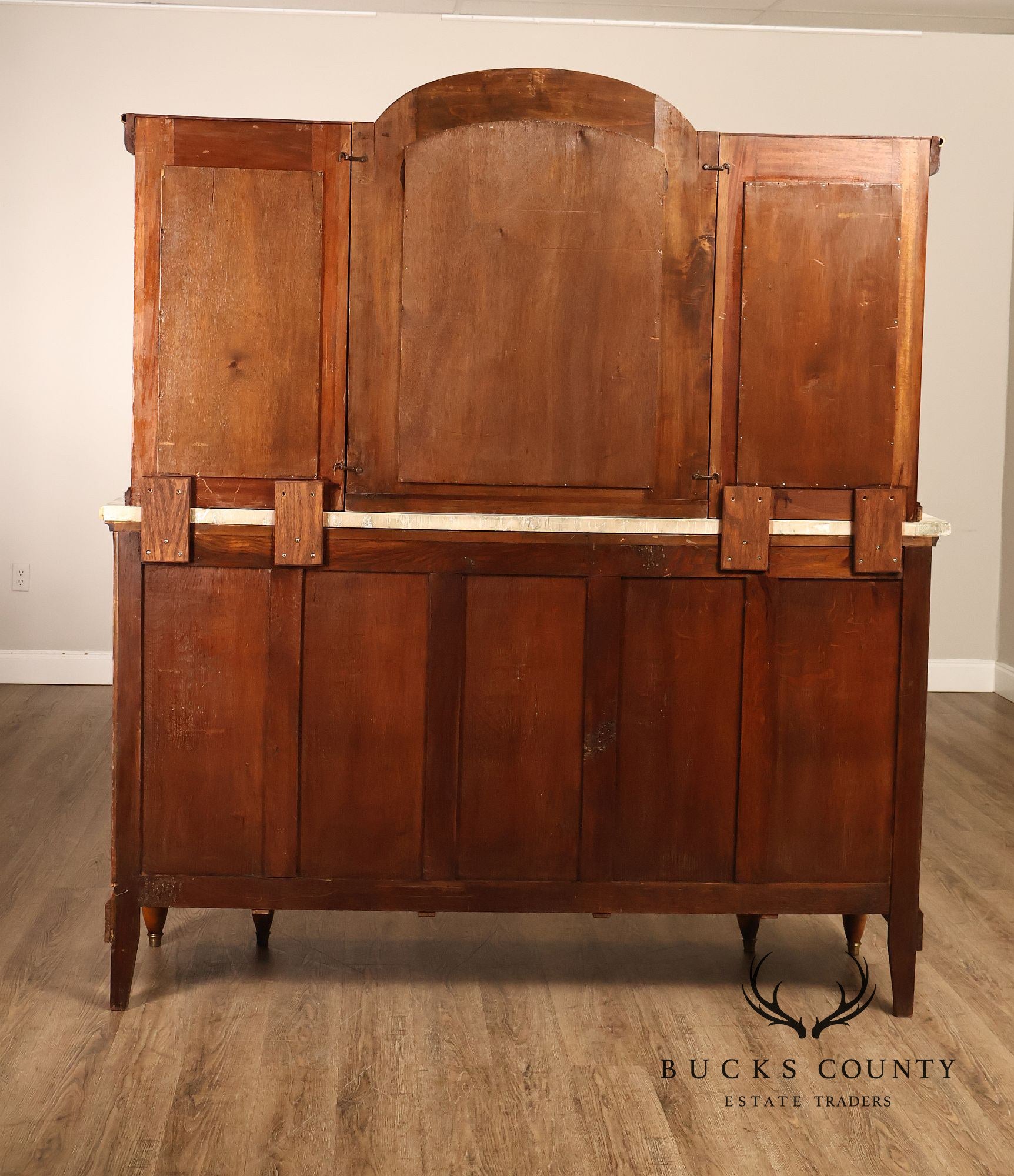 French Belle Époque Art Nouveau Burled Walnut Marble Top Sideboard With Display Cabinets