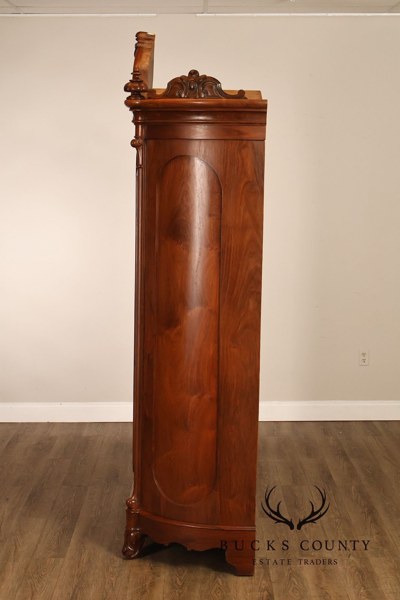 Antique Renaissance Revival Louis XV Style Carved Walnut Mirrored Armoire