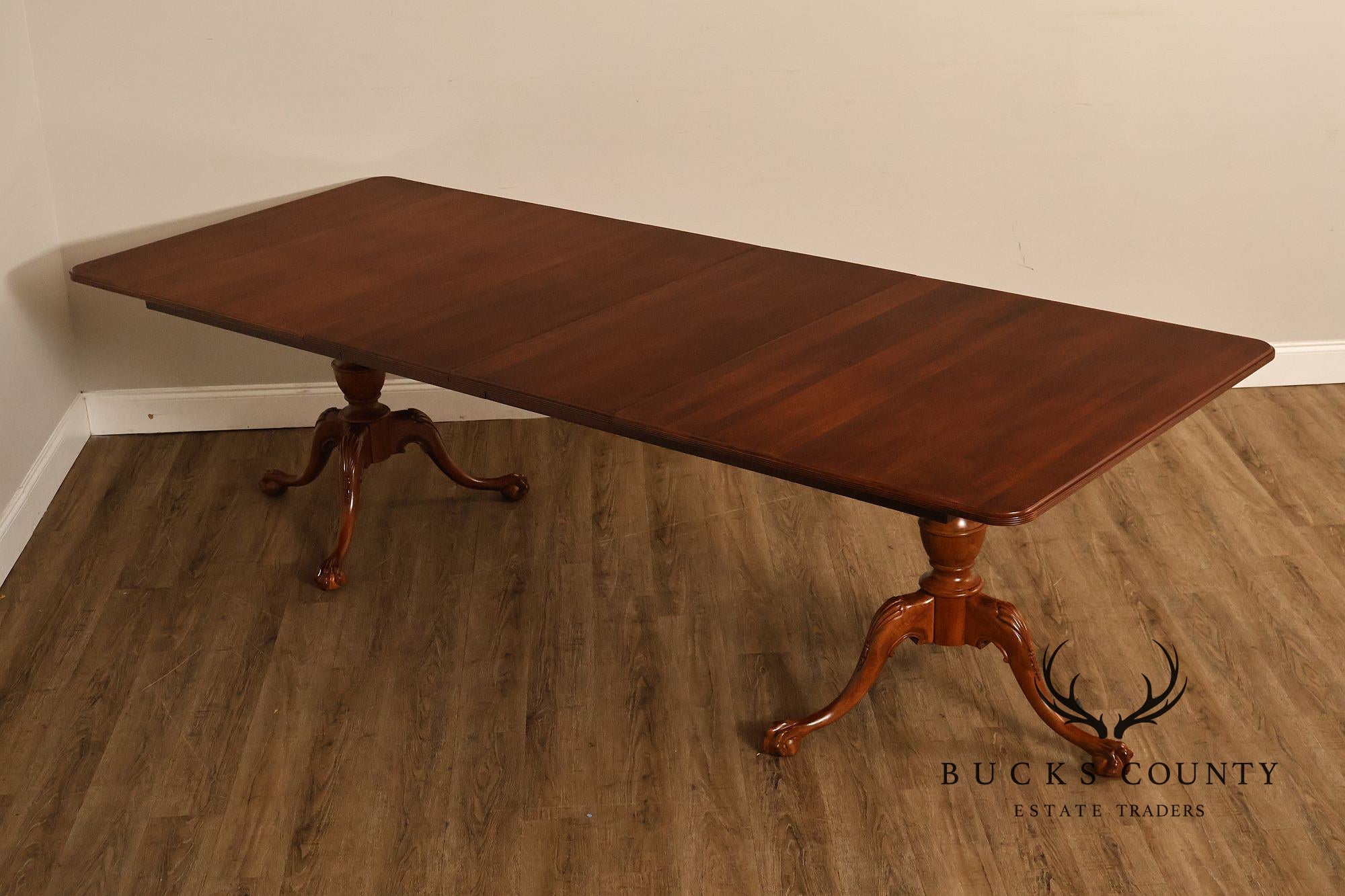 Chippendale Style Cherry Double Pedestal Extendable Dining Table