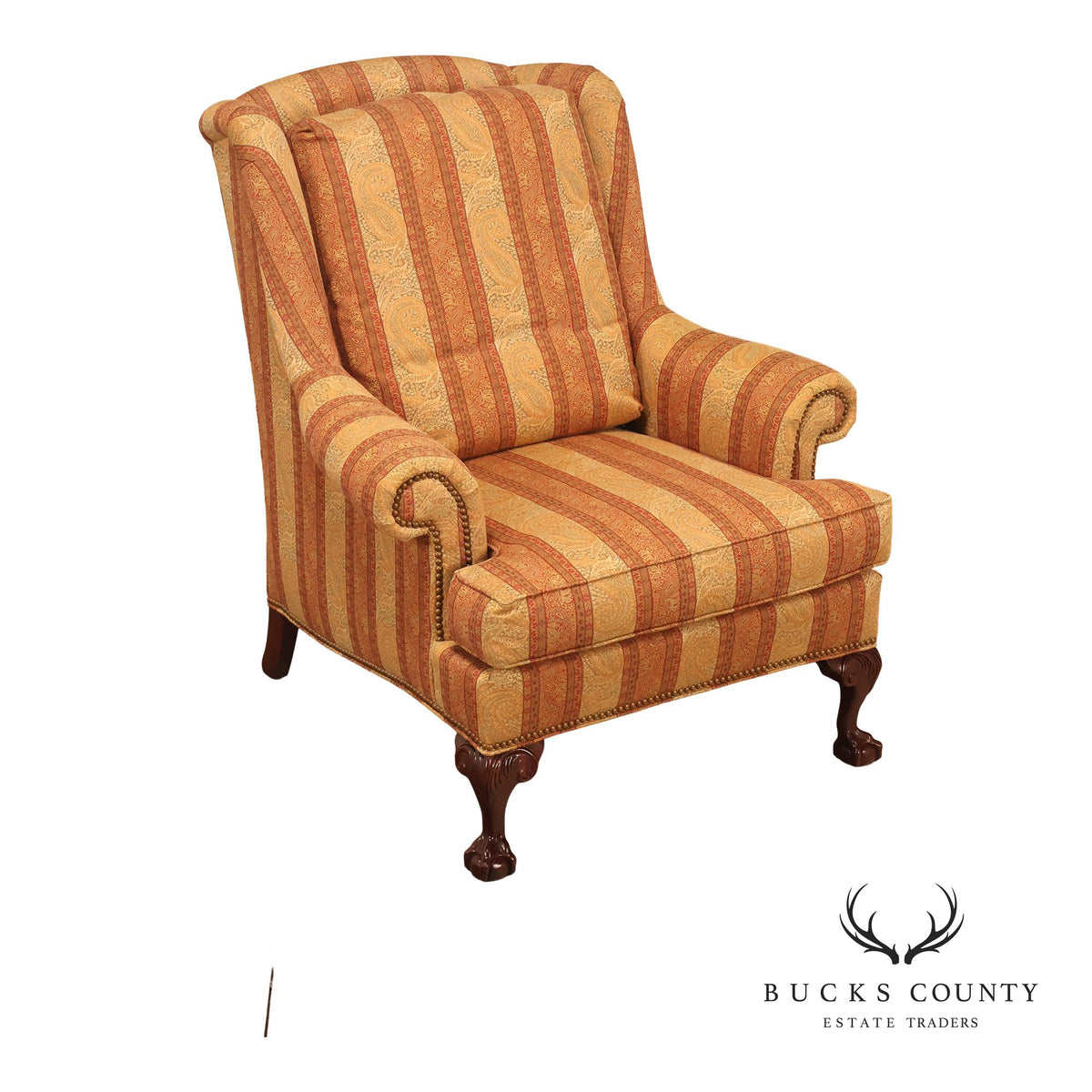 Hickory Chair Chippendale Style Custom Upholstered Wing backArmchair
