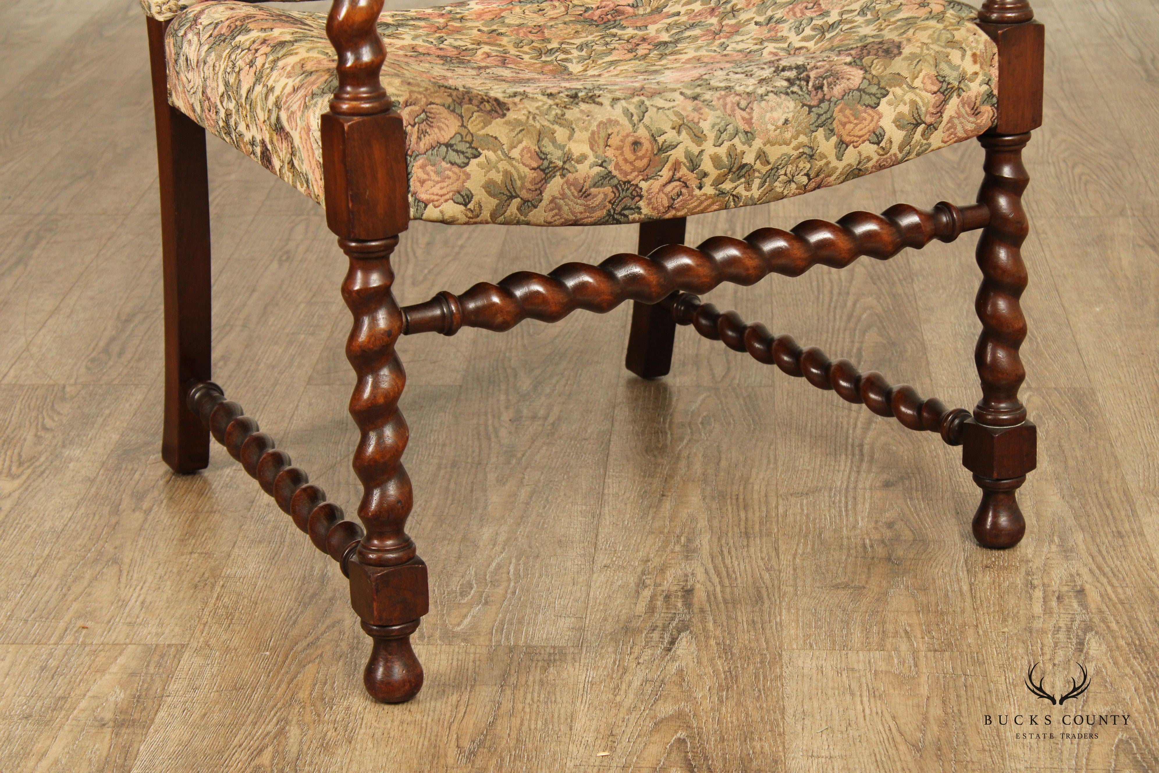 Jacobean Revival Antique Walnut Barley Twist Armchair