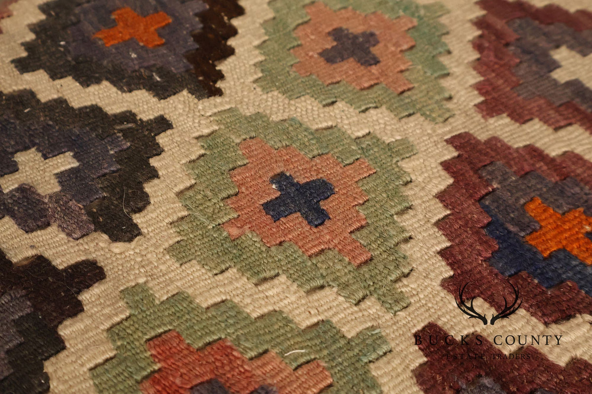 Vintage Kilim Upholstered Cherry Bench
