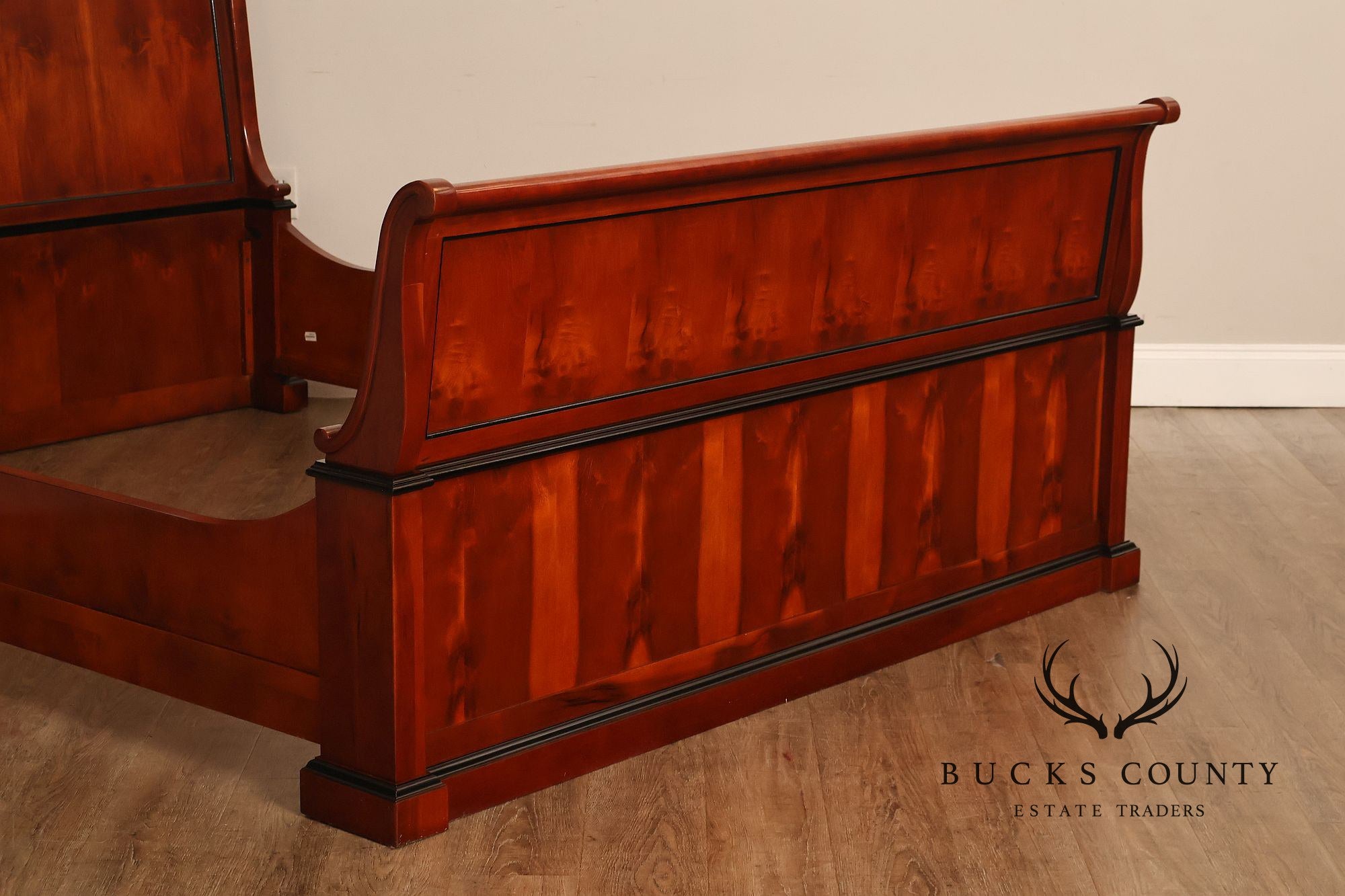 Century Furniture Biedermeier Style Yew Wood Queen Sleigh Bed
