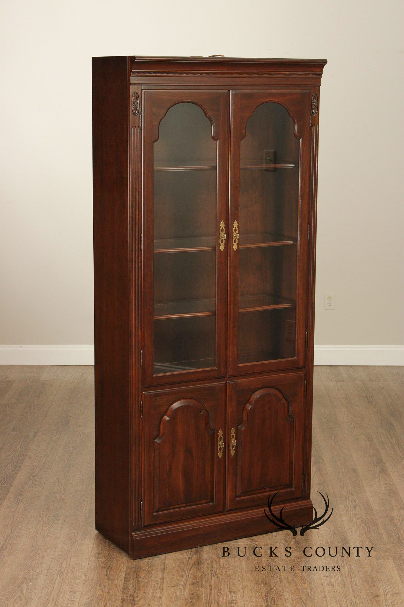 Ethan Allen Georgian Style Cherry Lighted Bookcase