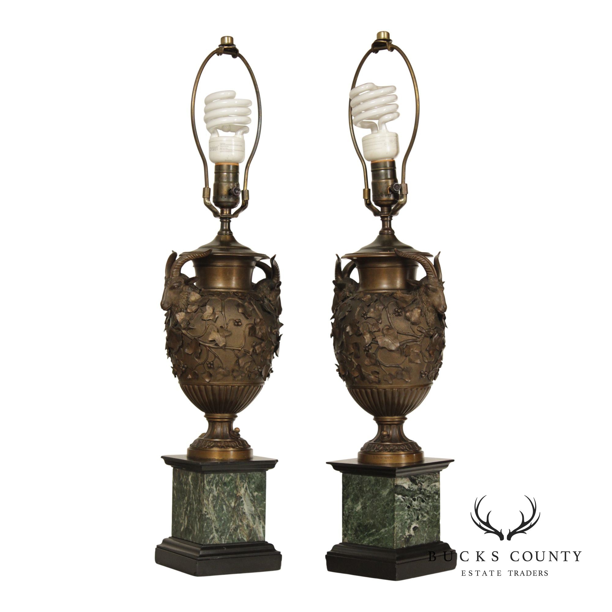 Benedetto Boschetti Classical Style Pair of Bronze Urn Table Lamps