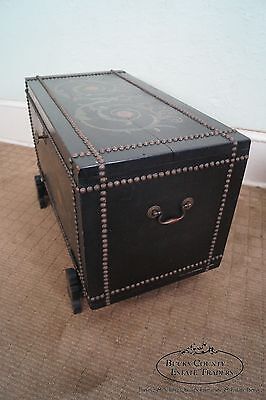 Unusual Antique Pair of Studded Hand Painted Chests