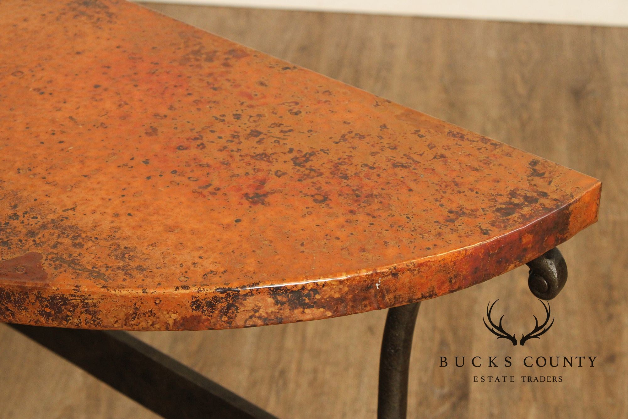 Hammered Copper and Iron Demilune Console Table