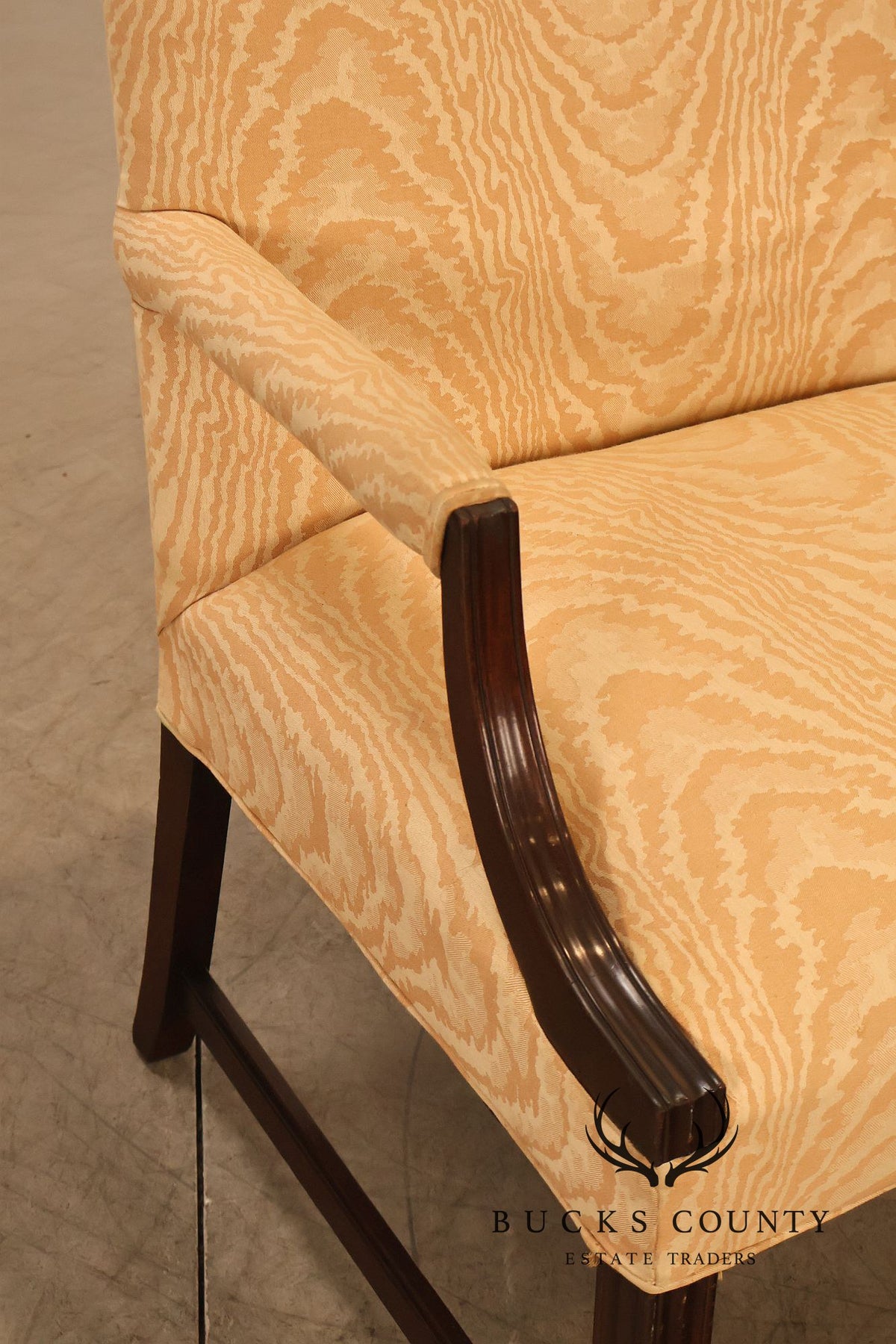 Traditional Mahogany Moire Upholstered Arm Chair