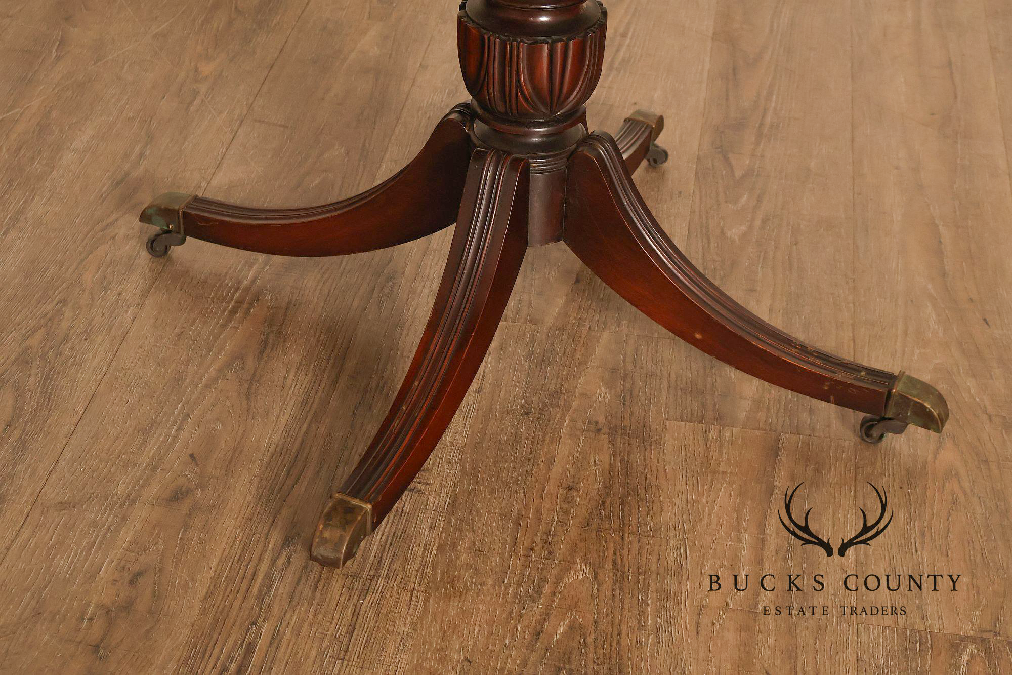 1940's Vintage Pair of Regency Style Mahogany Green Leather Top Pedestal Side Tables