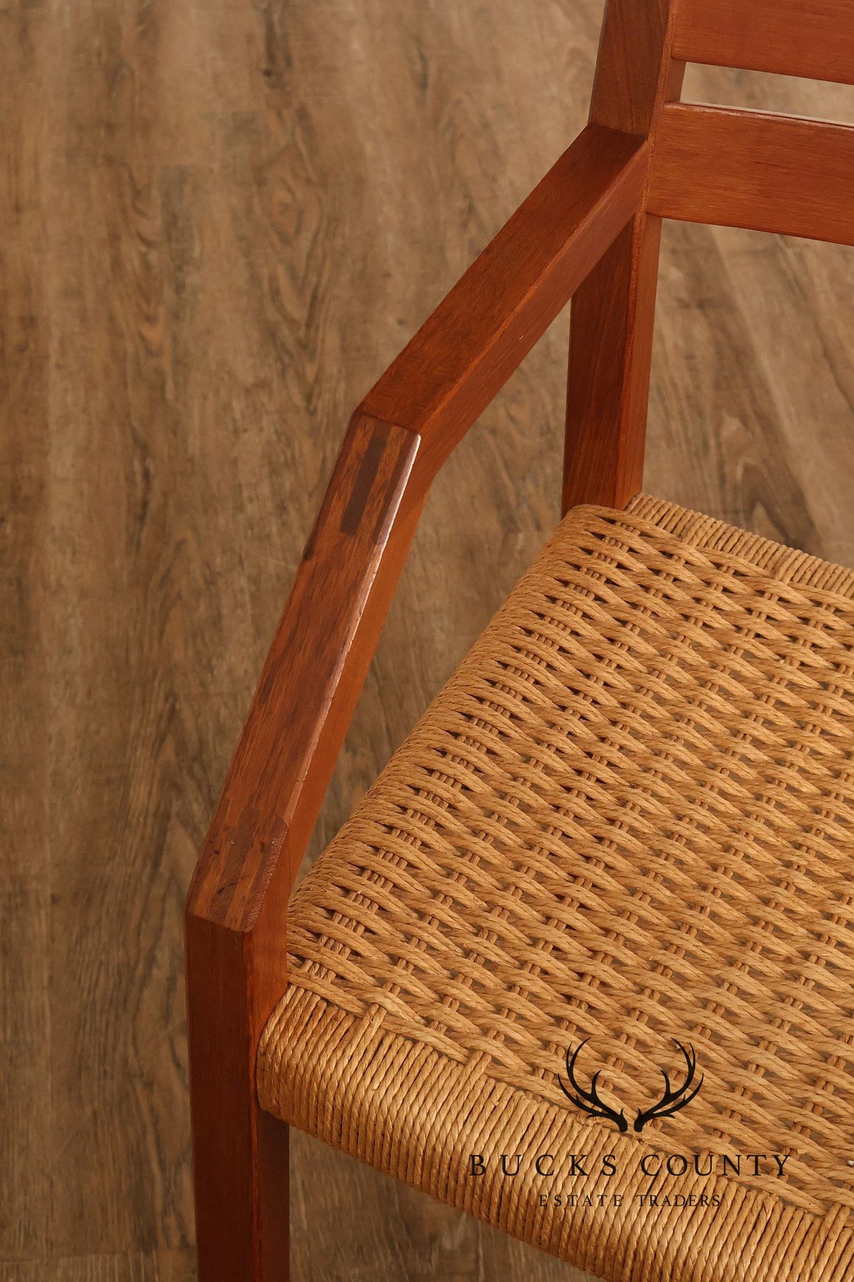 Mid-Century Modern Teak Armchair With Woven Rush Seat
