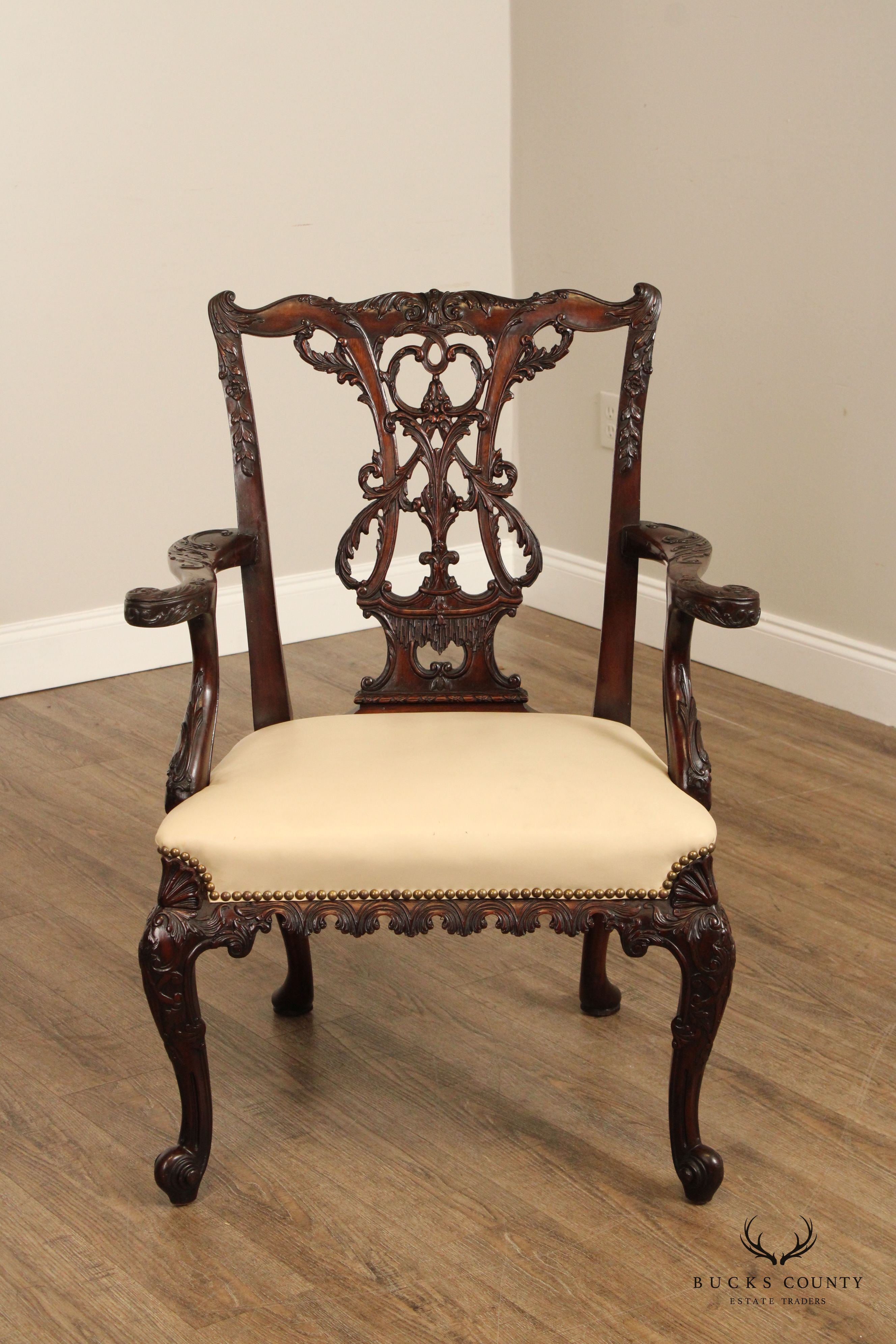 Antique Georgian Style Carved Mahogany  Armchair