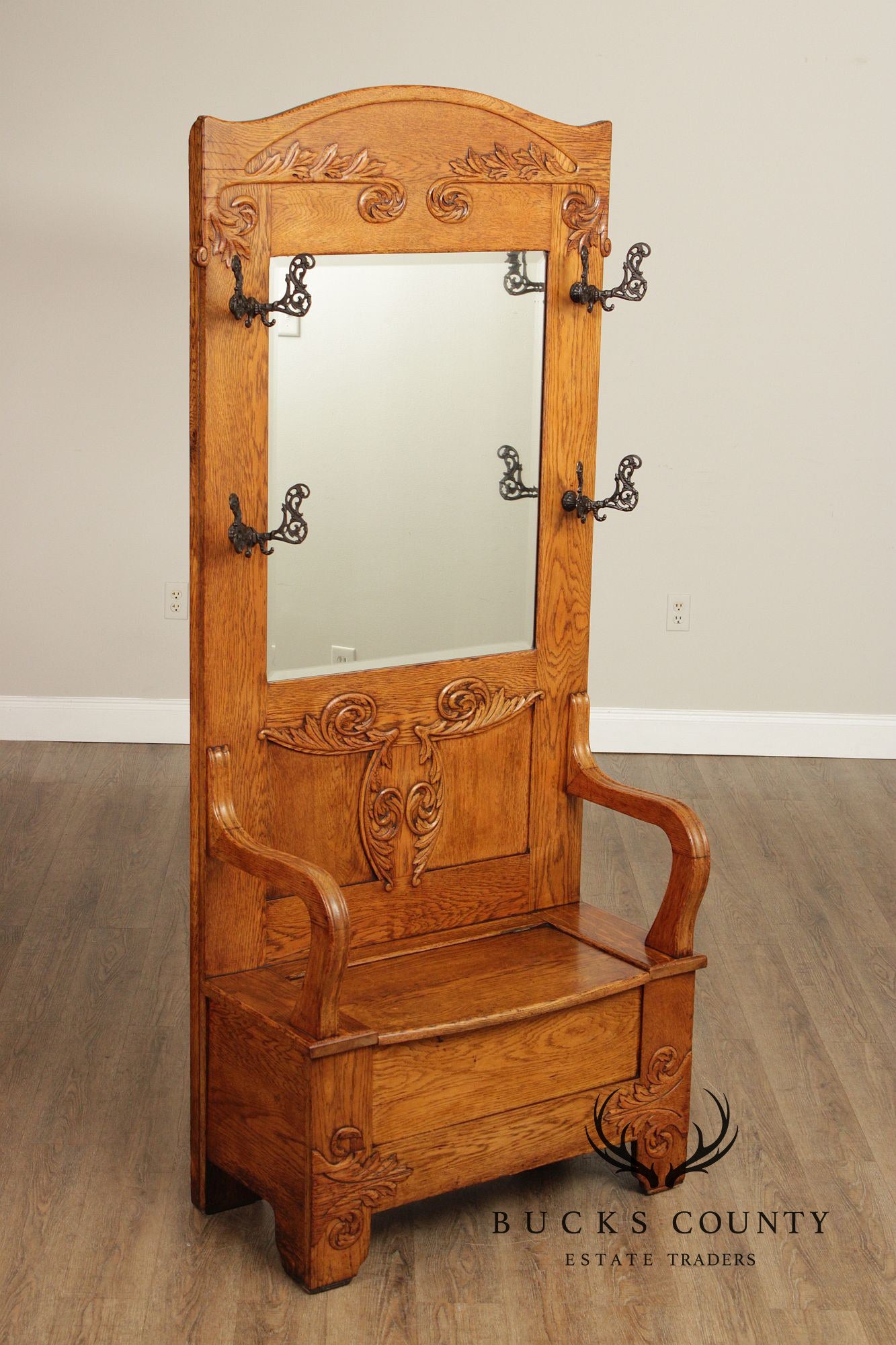 Antique Victorian Carved Oak Hall Tree