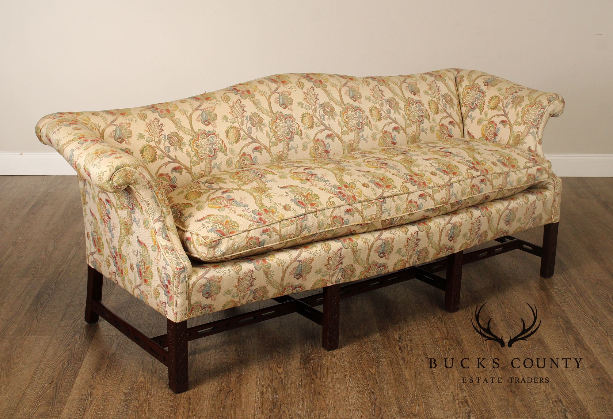 Chippendale Style Antique Mahogany Camelback Sofa