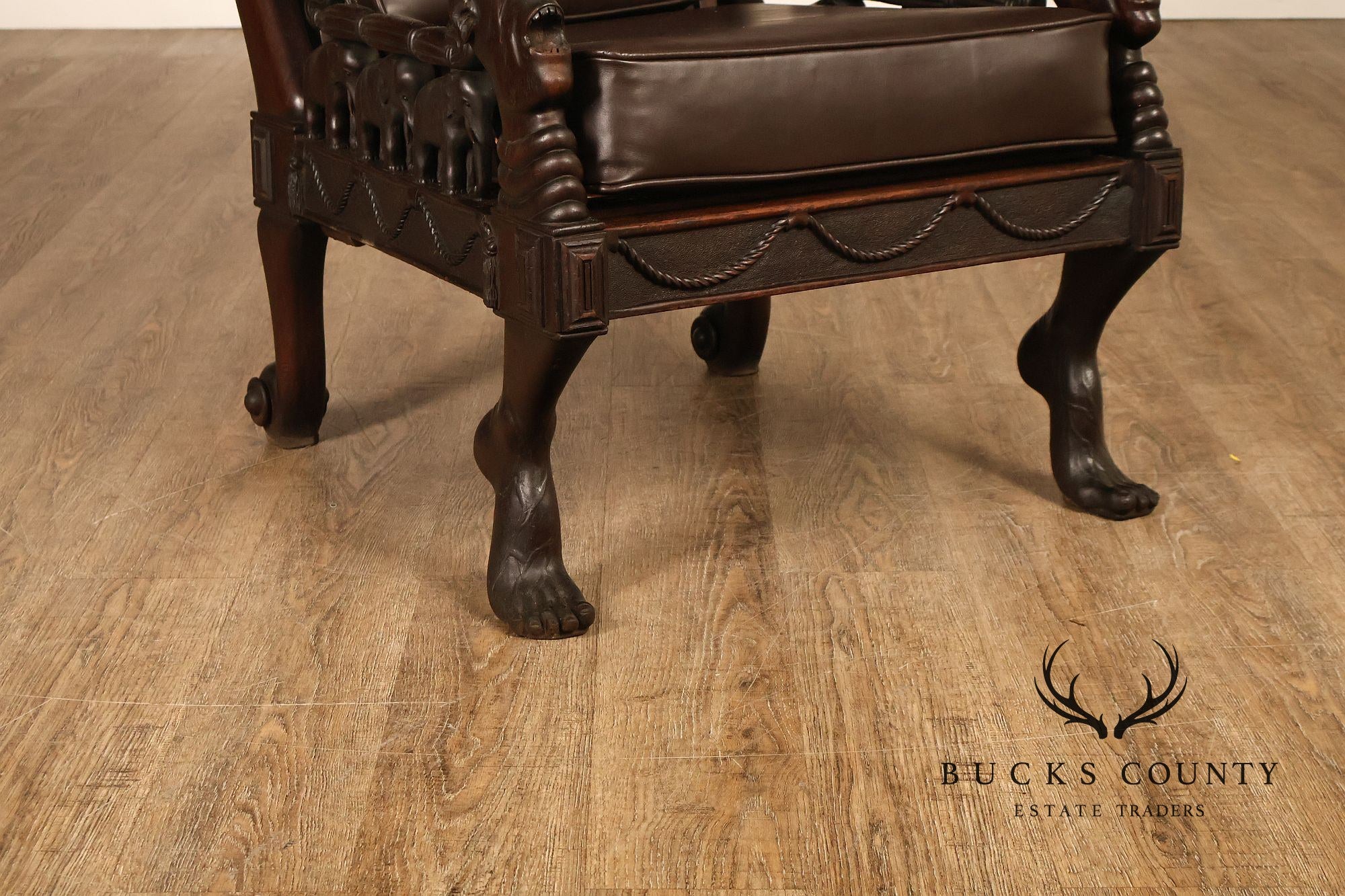 Exceptional 19th Century Anglo-Indian / Burmese Colonial Figural Carved Hardwood Throne Armchair