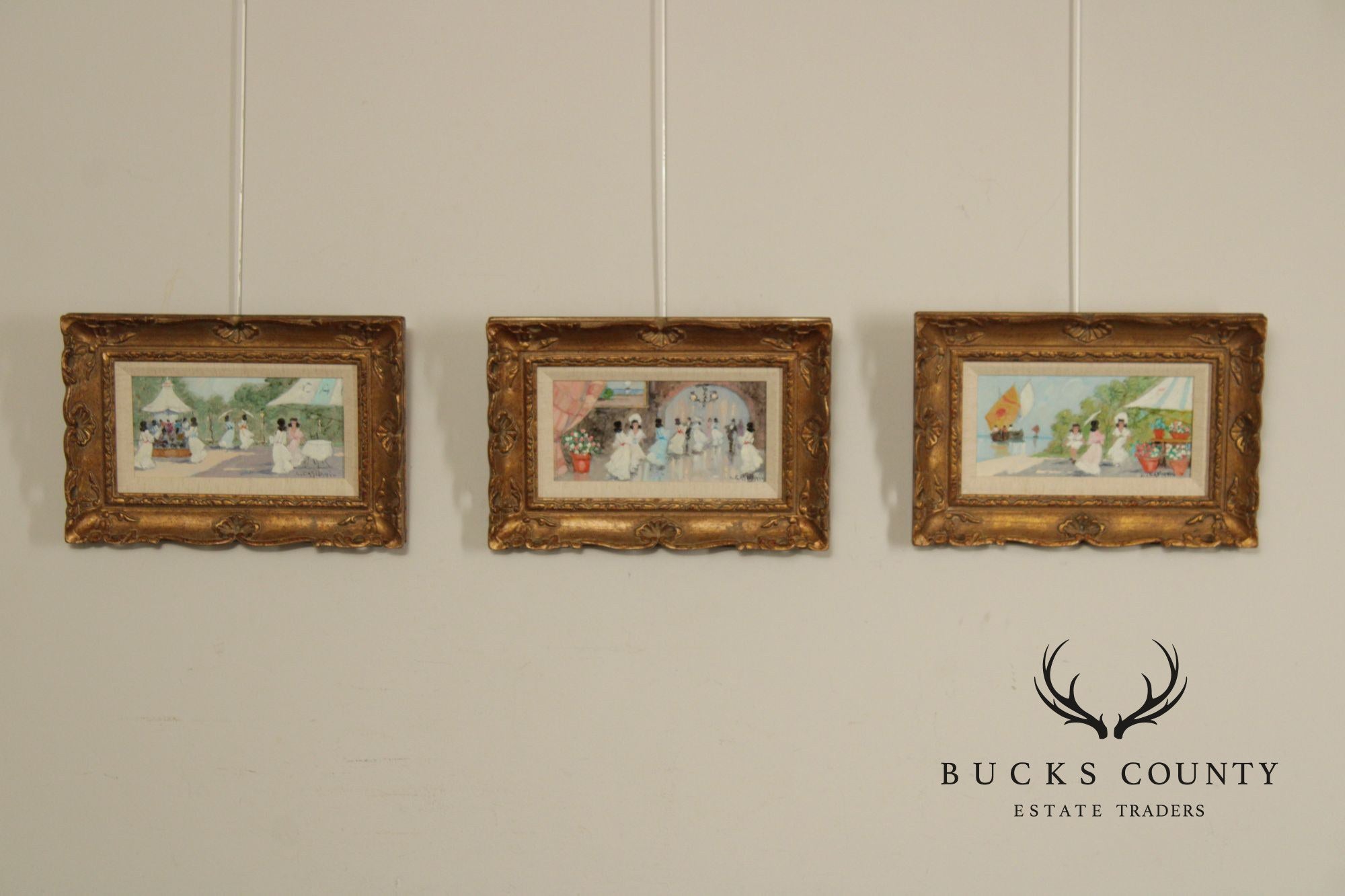 'Luigi Cagliani'  Set Of 3  Small Oil Paintings In Heavy Gold Frames