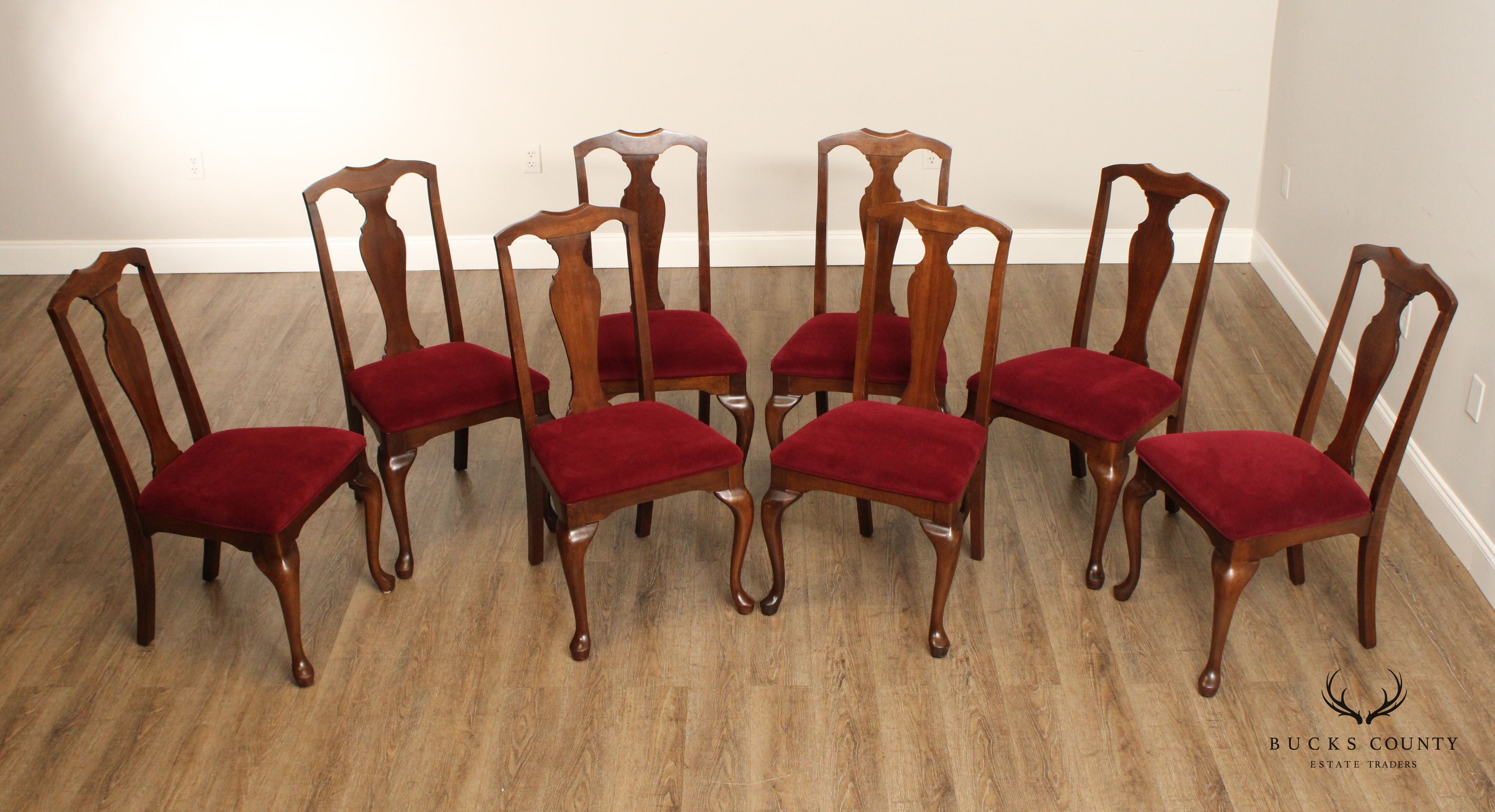 Queen Anne Style Set of Eight Carved Cherry Dining Chairs