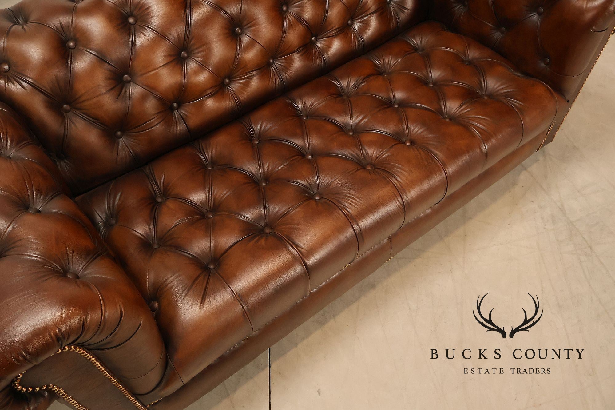 Chesterfield Style 6 Foot Cognac Brown Tufted Leather Sofa