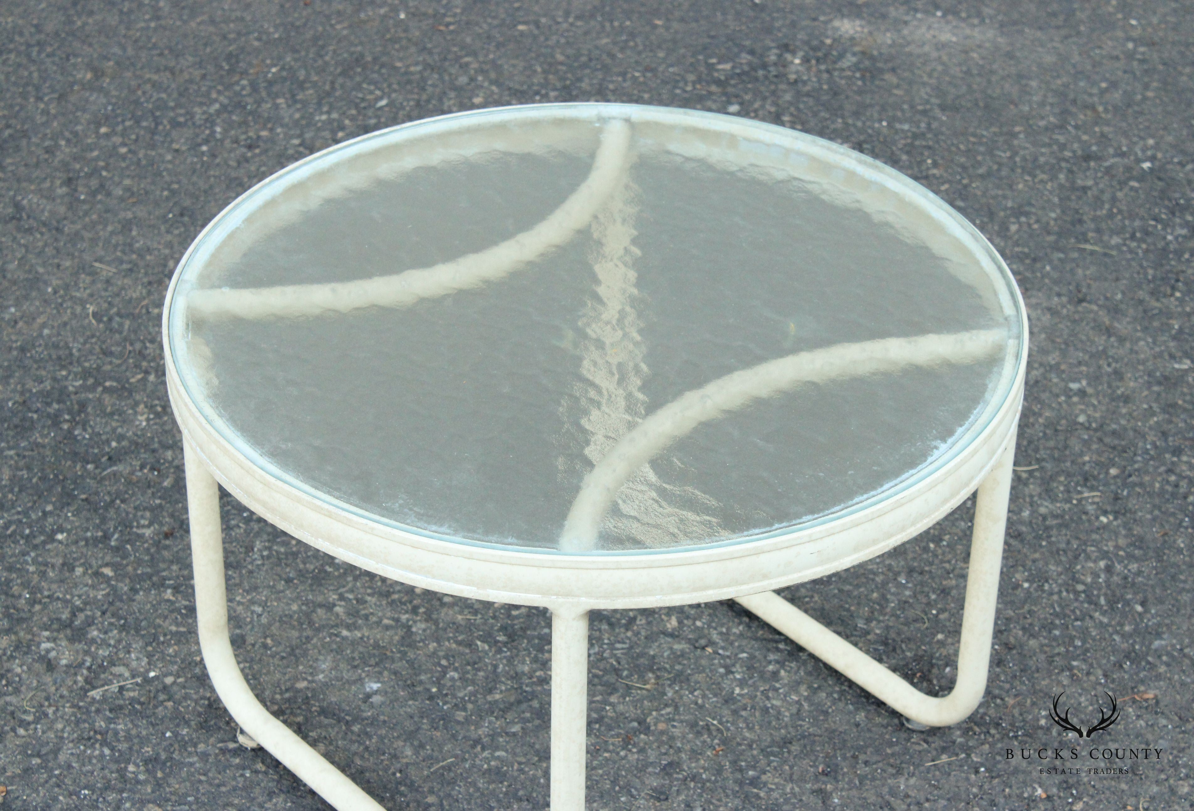 Mid Century Modern Round Glass Top Aluminum Outdoor Patio Side Table