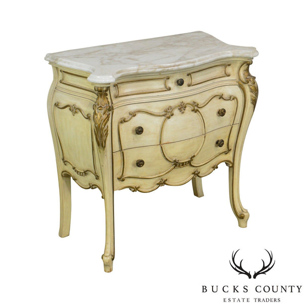 Milano Furn. Co. Rococo Style Painted Bombe Marble Top Commode Chest