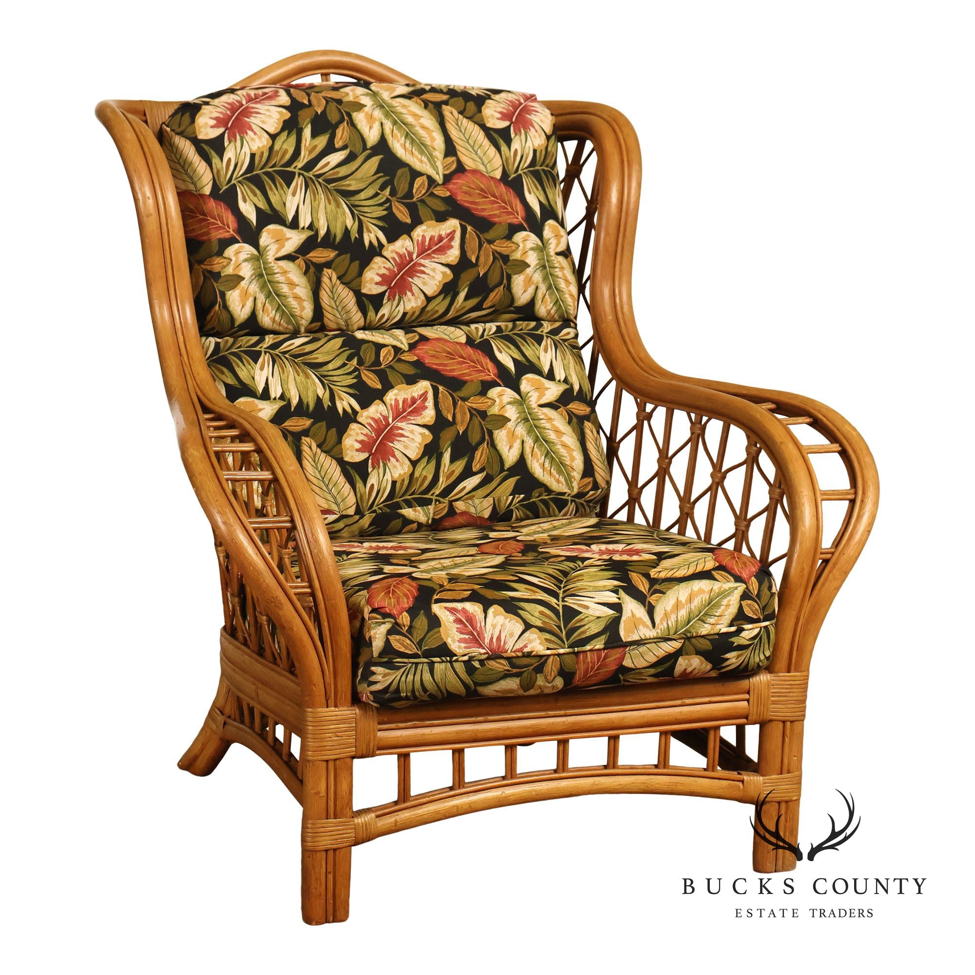 Lane Venture Wicker Lounge Chair With Tropical Upholstery