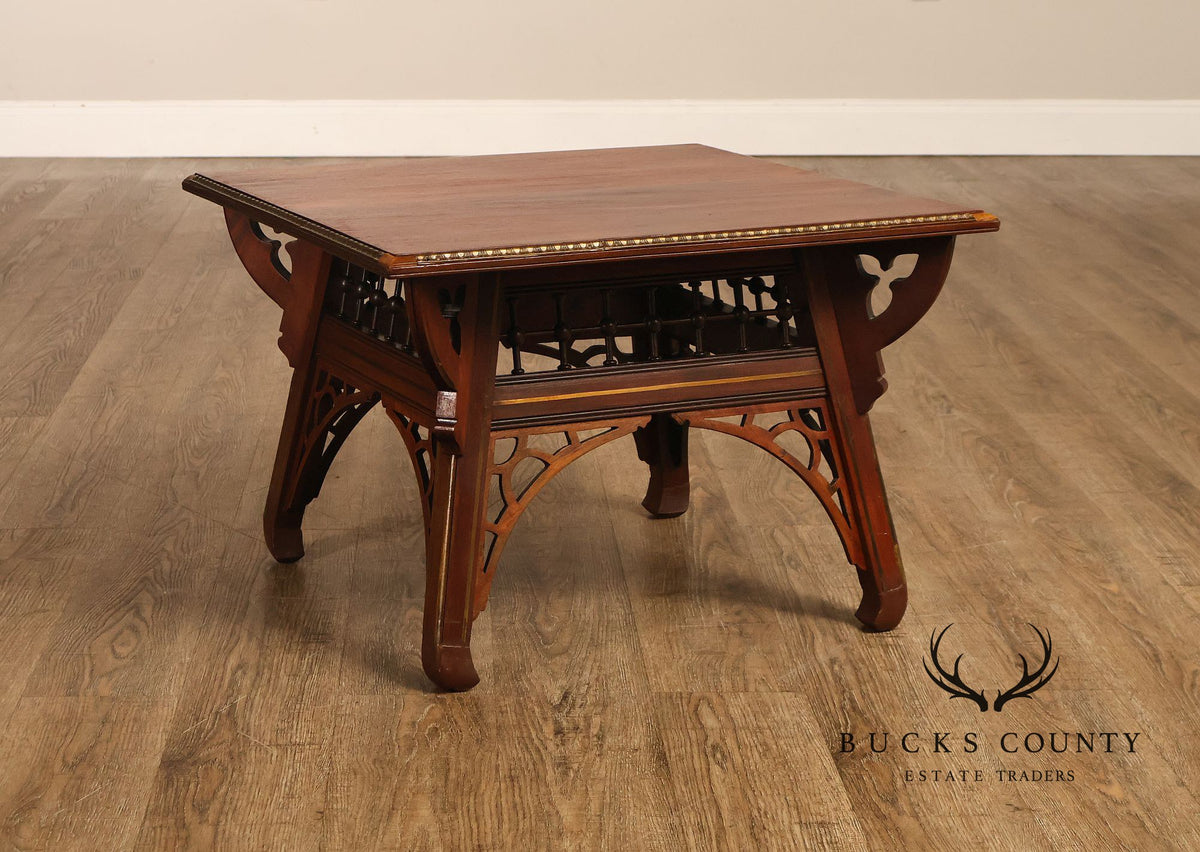 Gothic Revival Style Carved Walnut Coffee Table