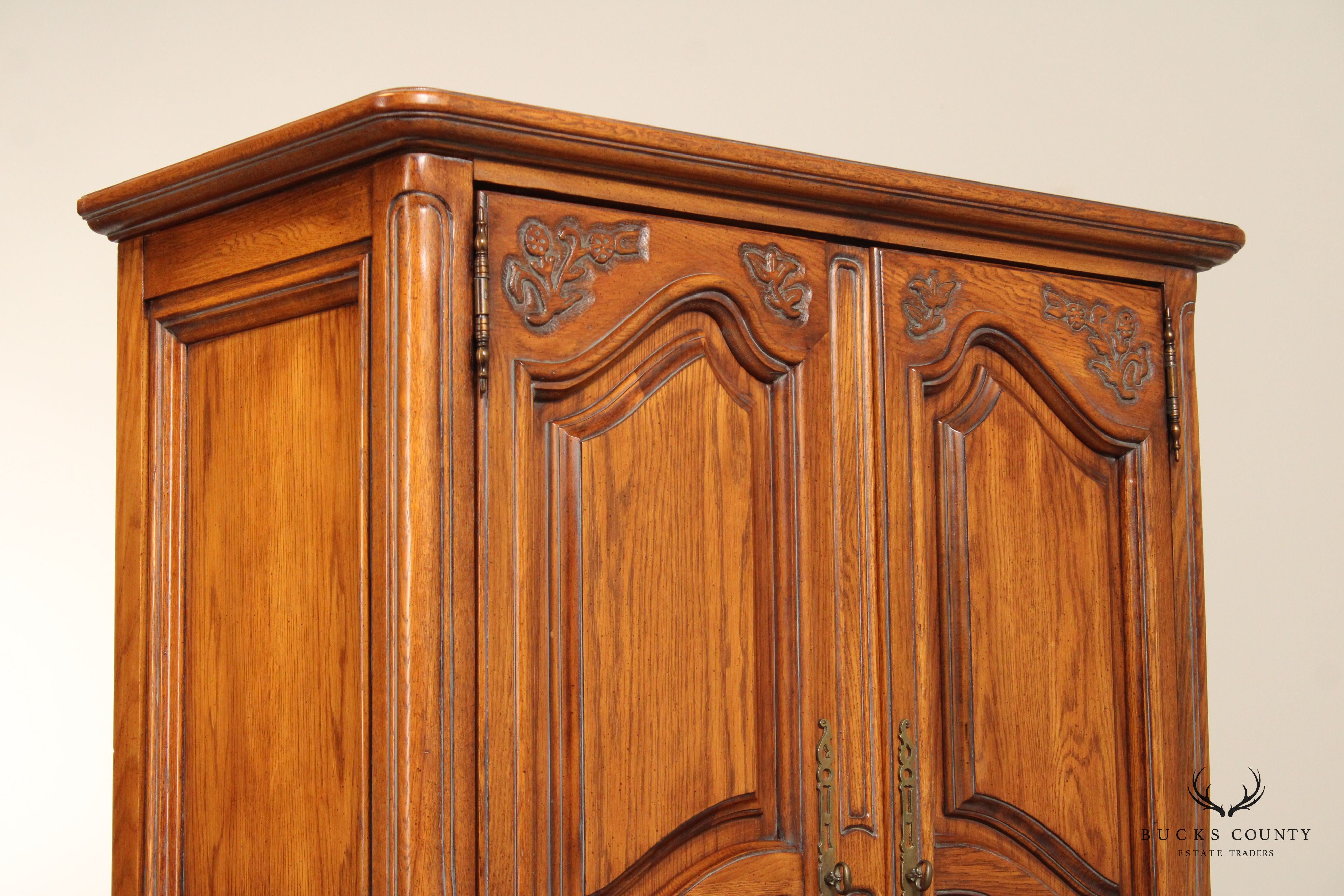 FRENCH COUNTRY STYLE CARVED OAK TWO DOOR ARMOIRE