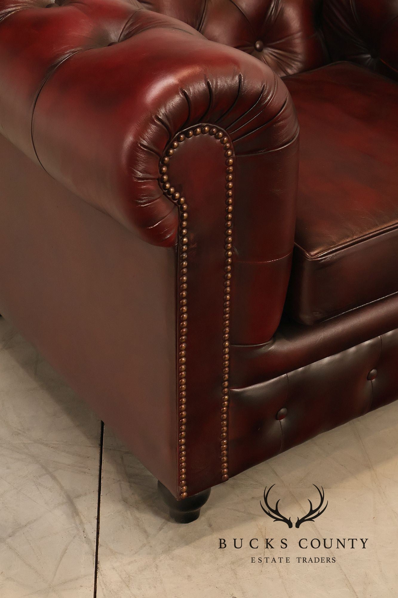 Chesterfield Style Pair Of Oxford Red Tufted Leather Club Chairs