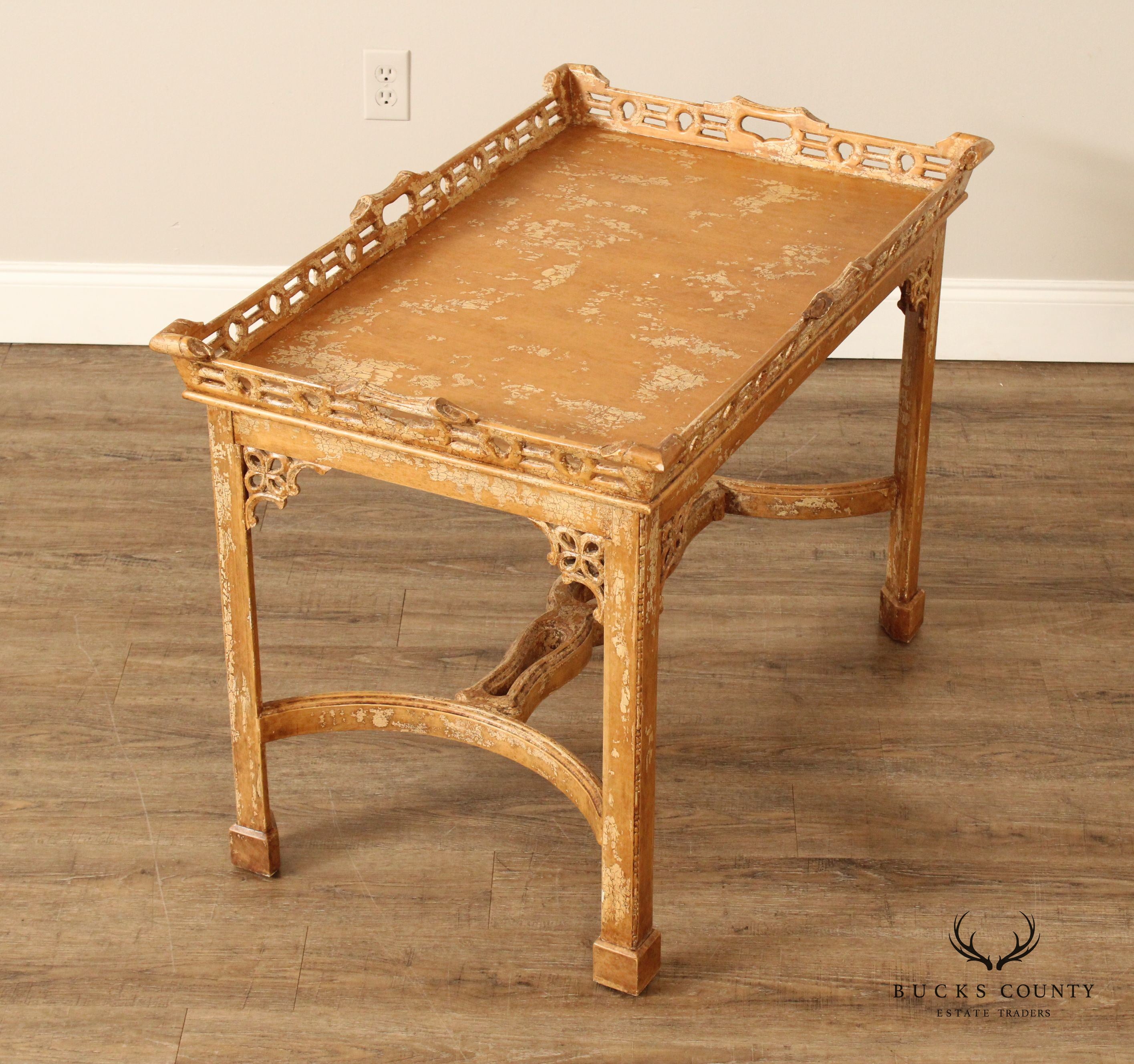 Chinese Chippendale Style Distress Painted Tea Table