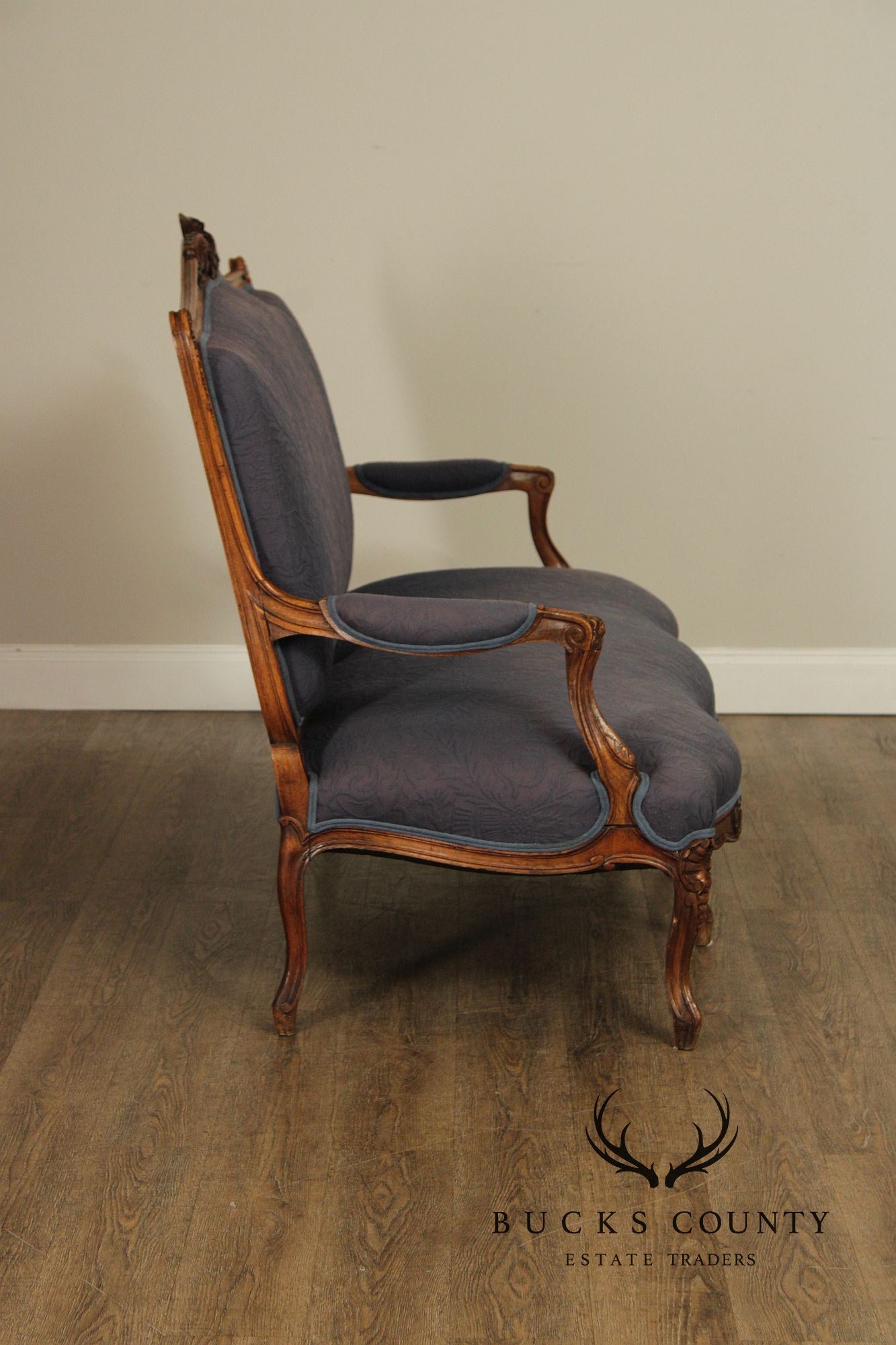 French Louis XV Style Carved Walnut Upholstered Settee