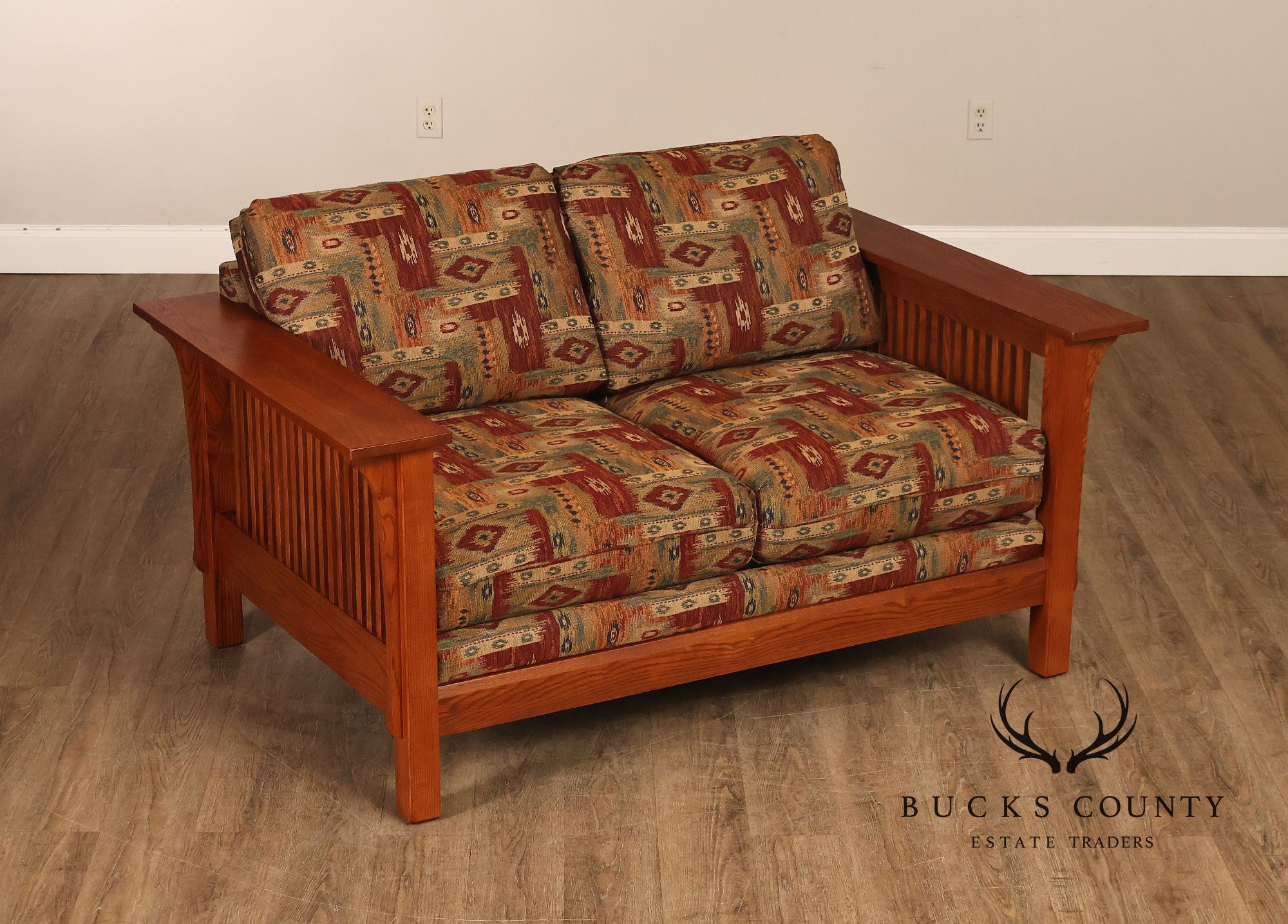 Bassett Furniture Mission Style Oak Spindle Settee