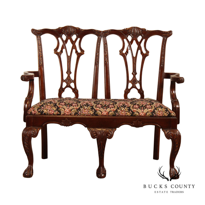 Chippendale Style Carved Mahogany Double Back Settee