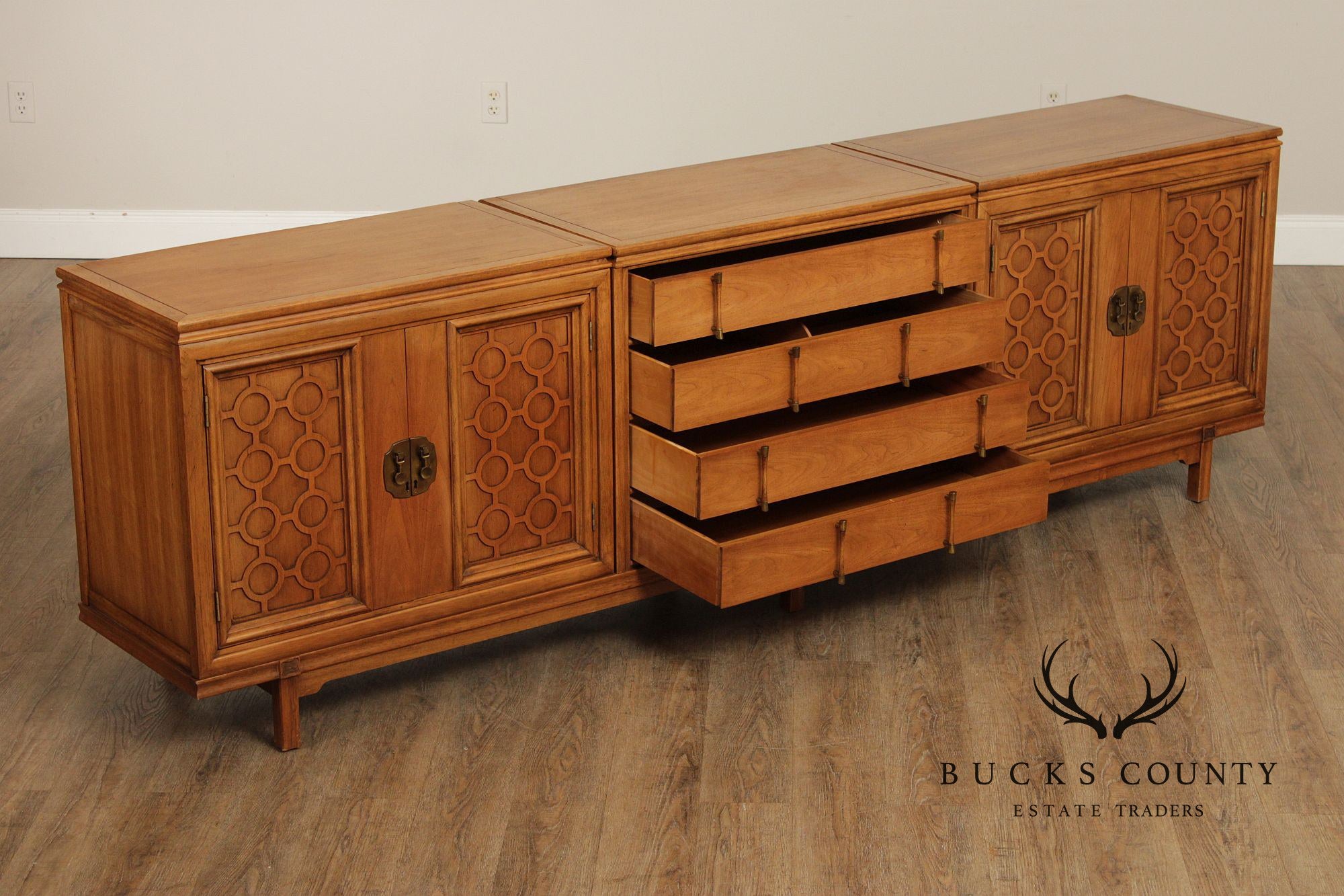 Mid Century Modern Long Sculpted Walnut Sideboard