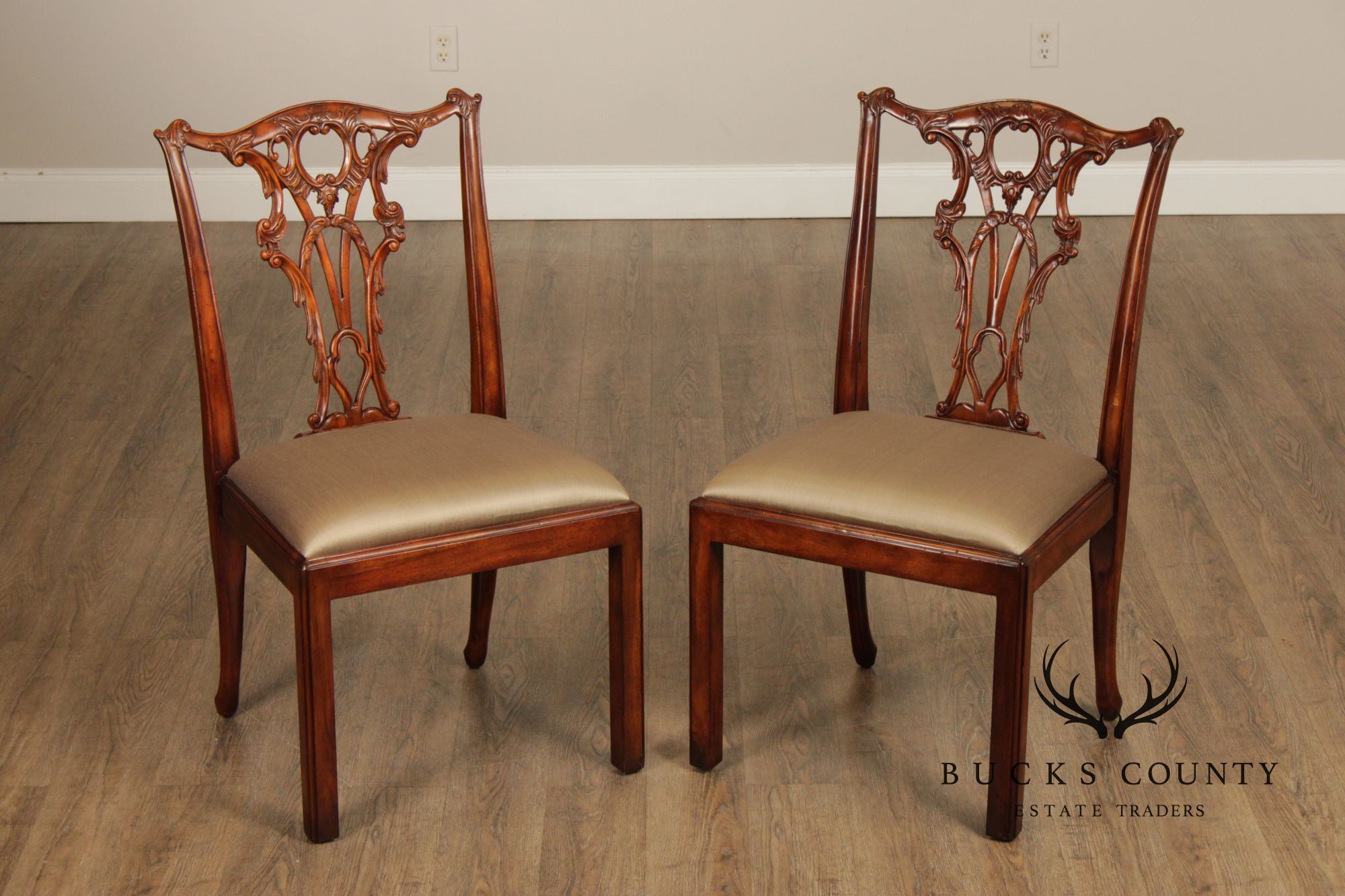 Theodore Alexander Chippendale Style Pair Of Carved Mahogany Side Chairs