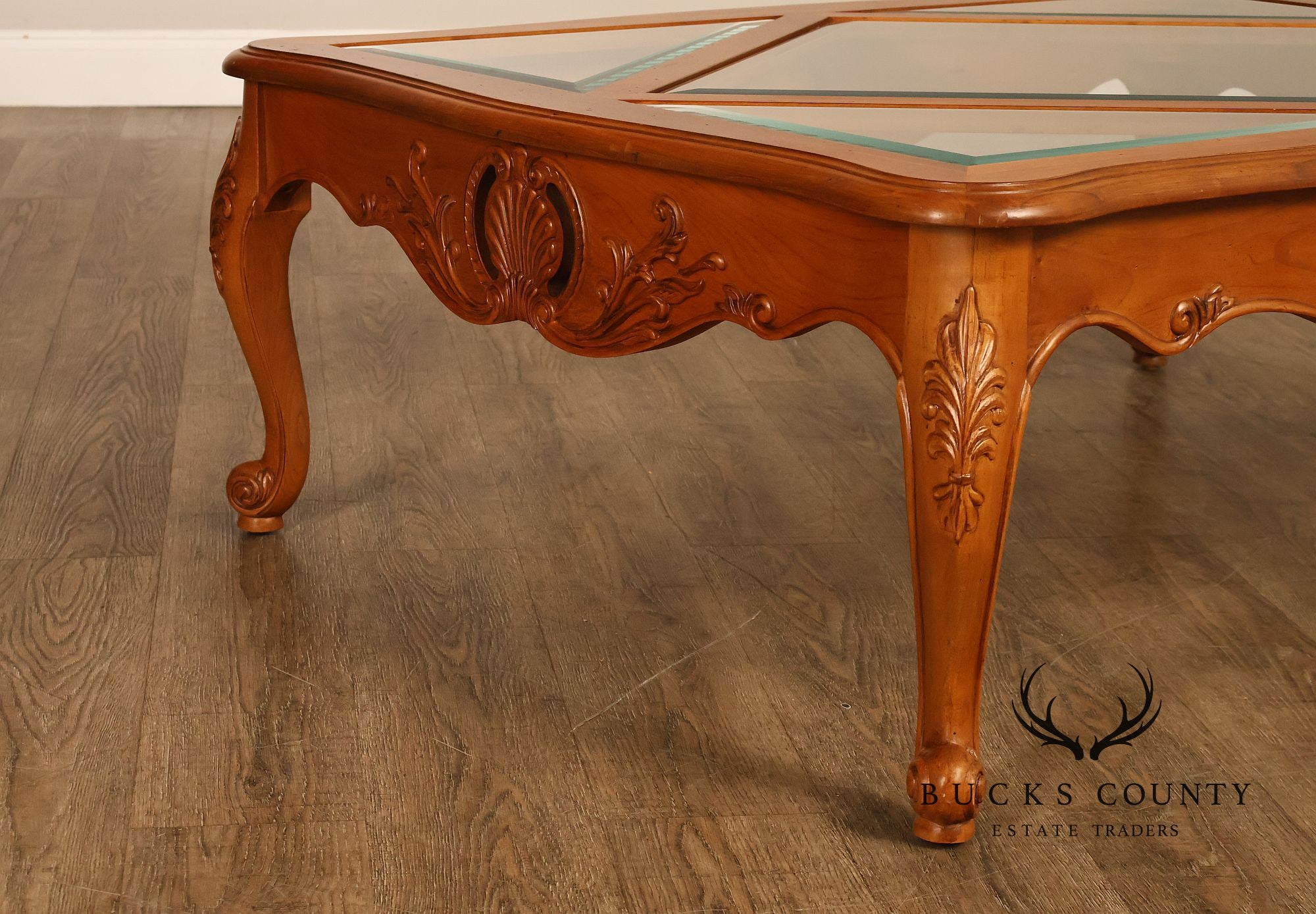 Ethan Allen 'Legacy' French Country Style Glass Top Coffee Table