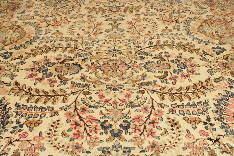Vintage Persian Kerman Large Wool Area Rug, 14' x 9'
