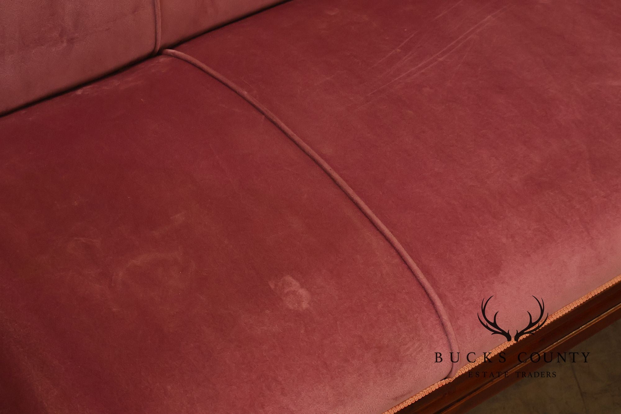 Victorian Style Mahogany Carved Wood Framed Pink Velour Upholstered Sofa