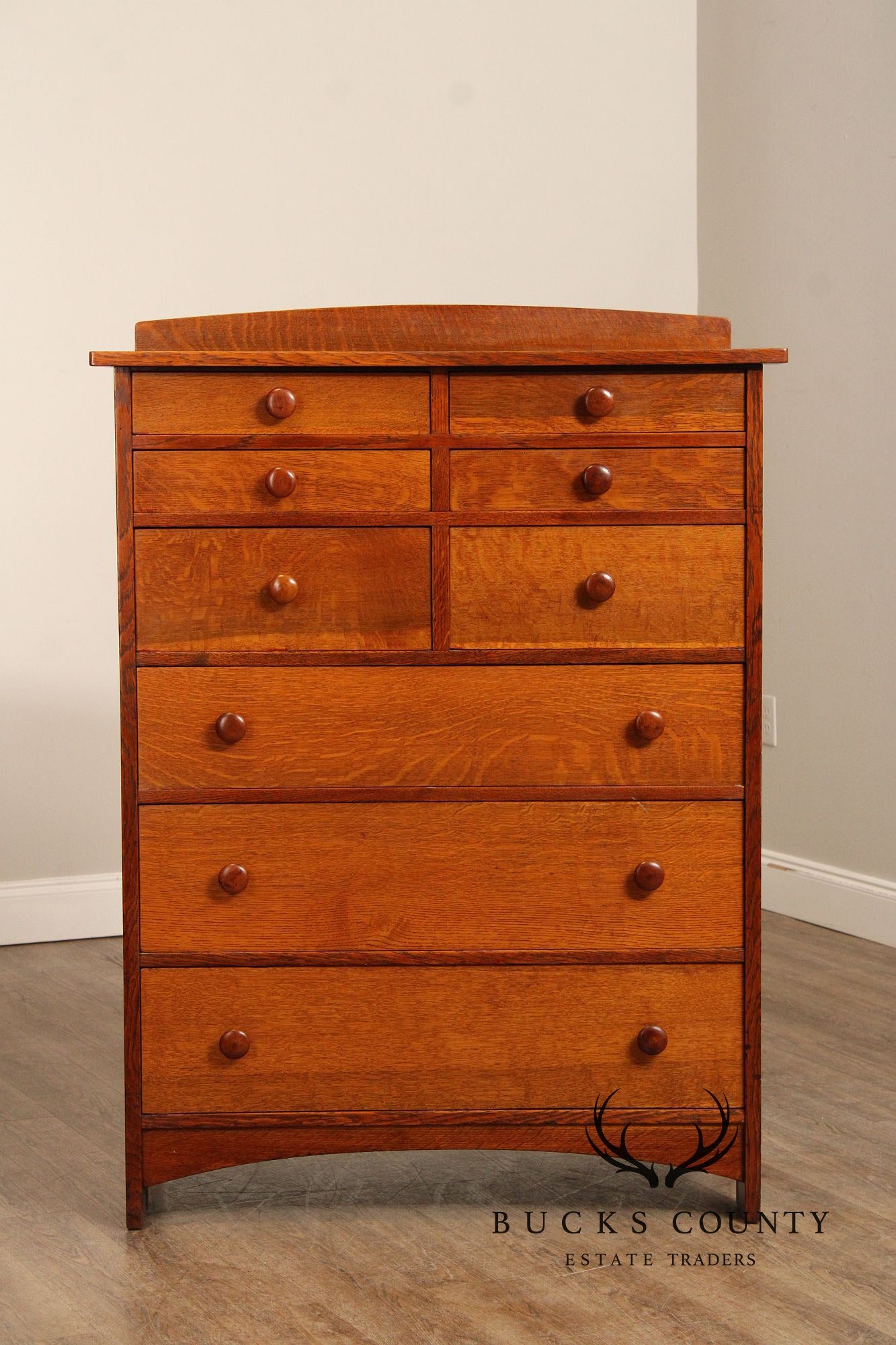 Antique L. & J.G. Stickley Mission Oak Tall Chest of Drawers